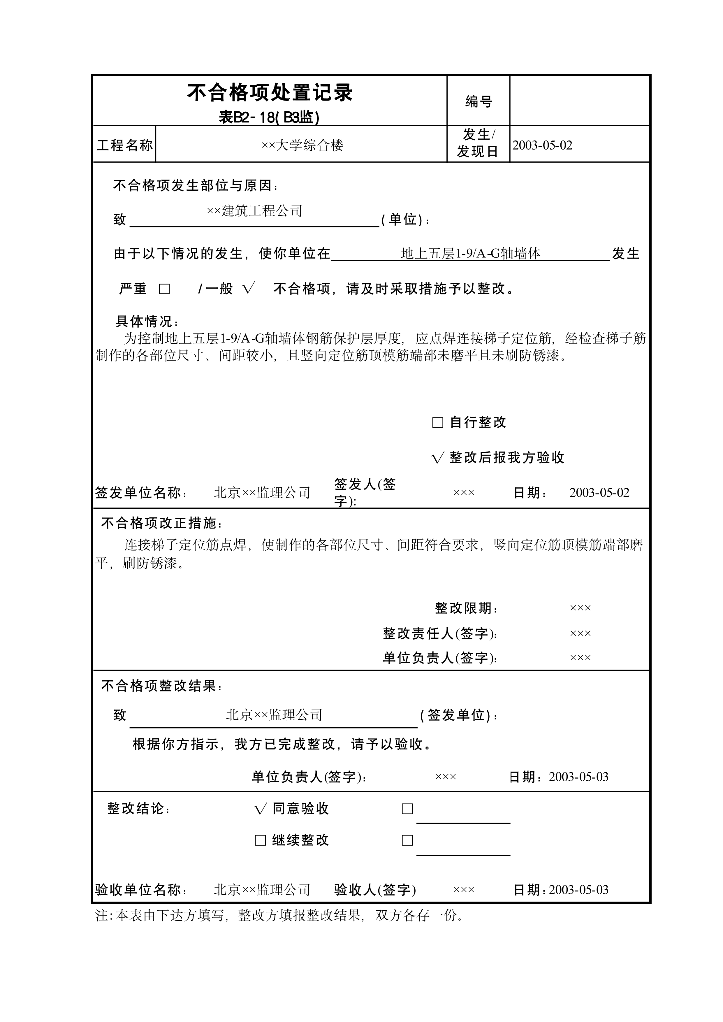 不合格项处置记录B3监