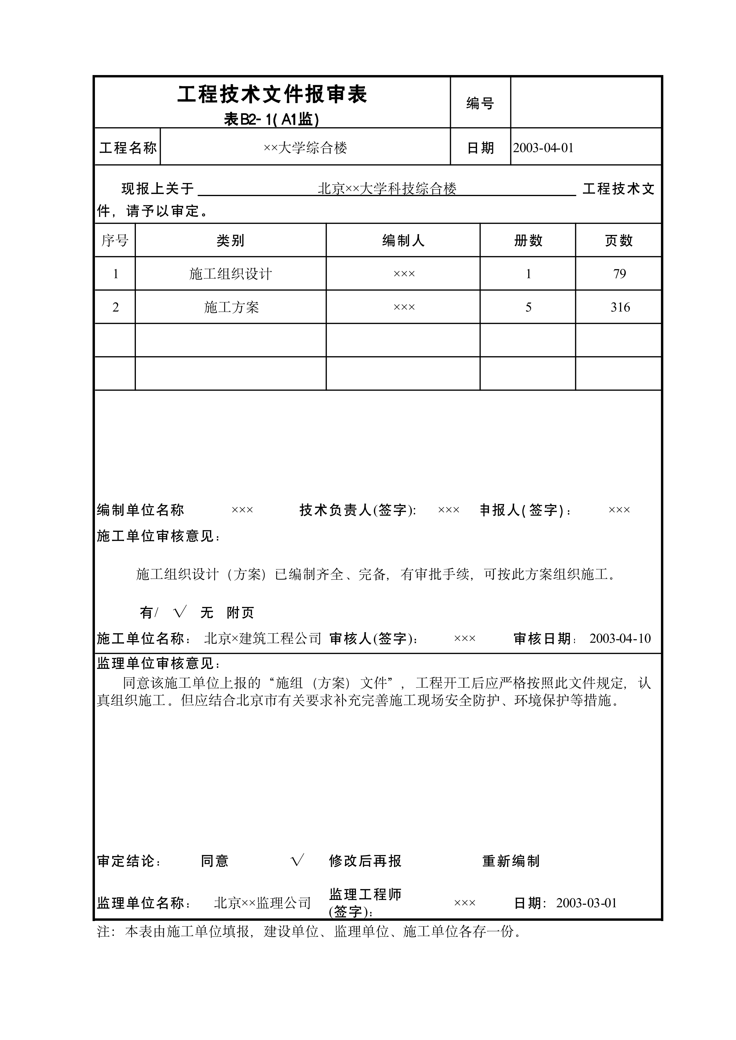 工程技术文件报审表A1监