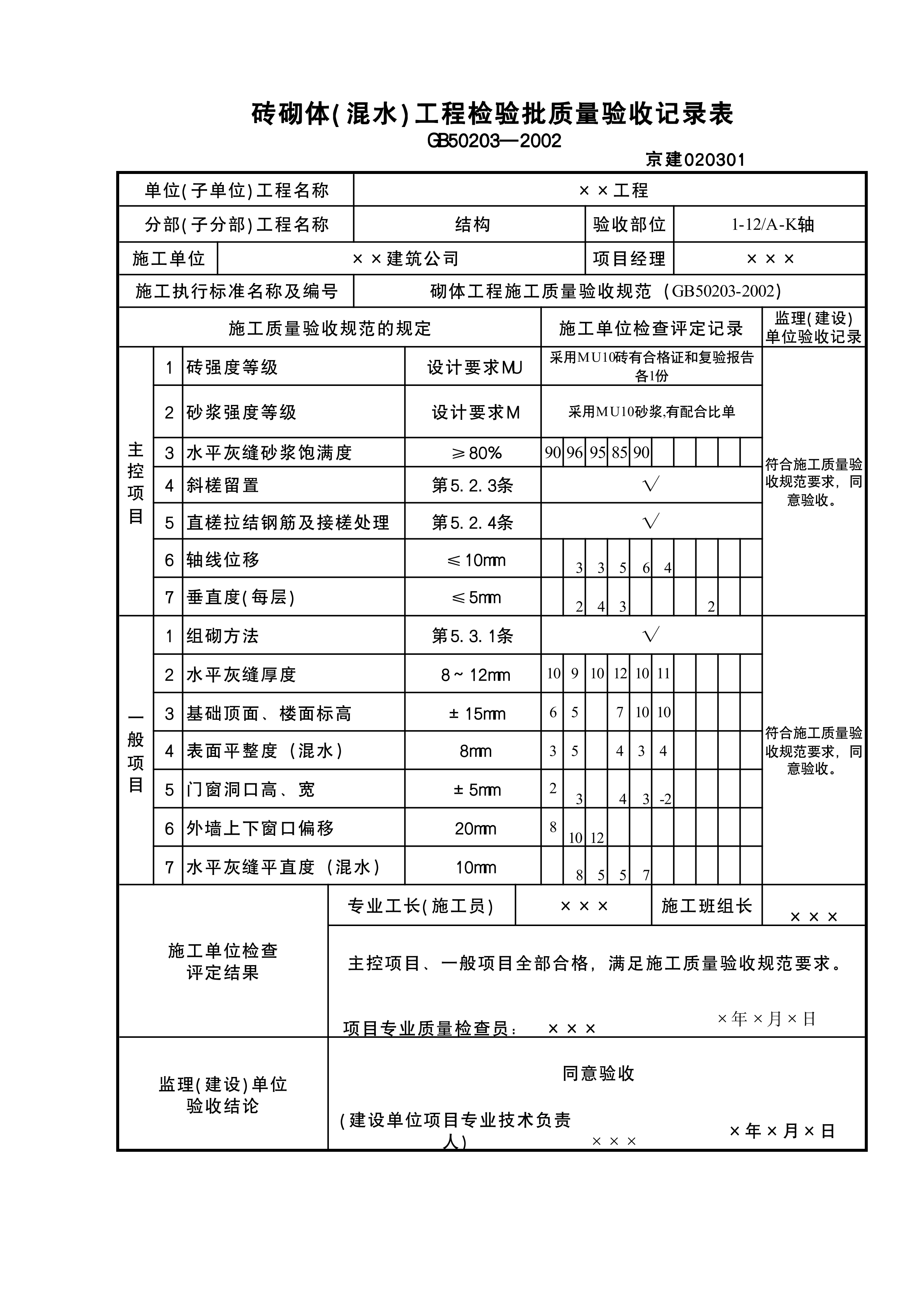 砖砌体(混水)工程检验批