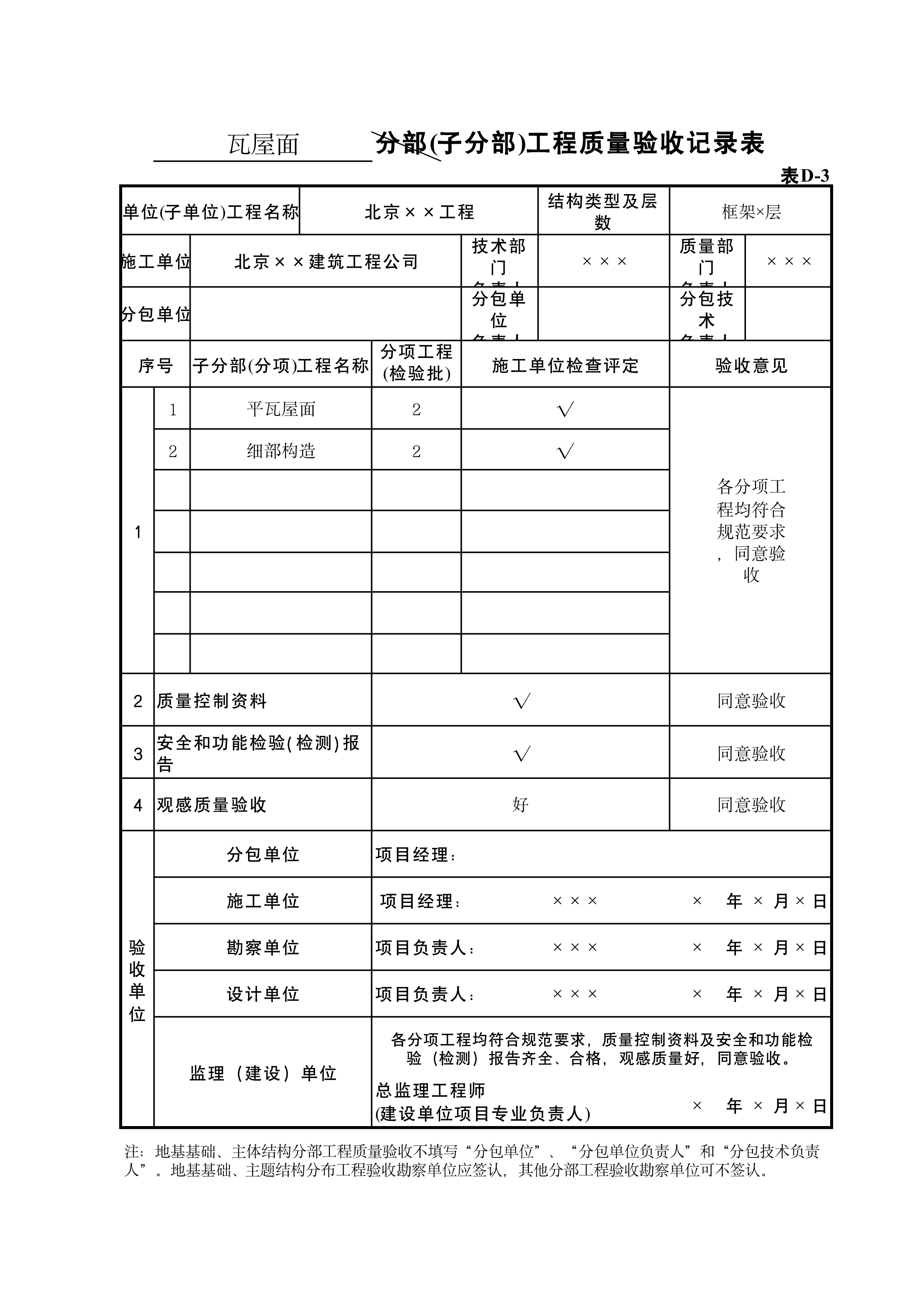 表D-3瓦屋面