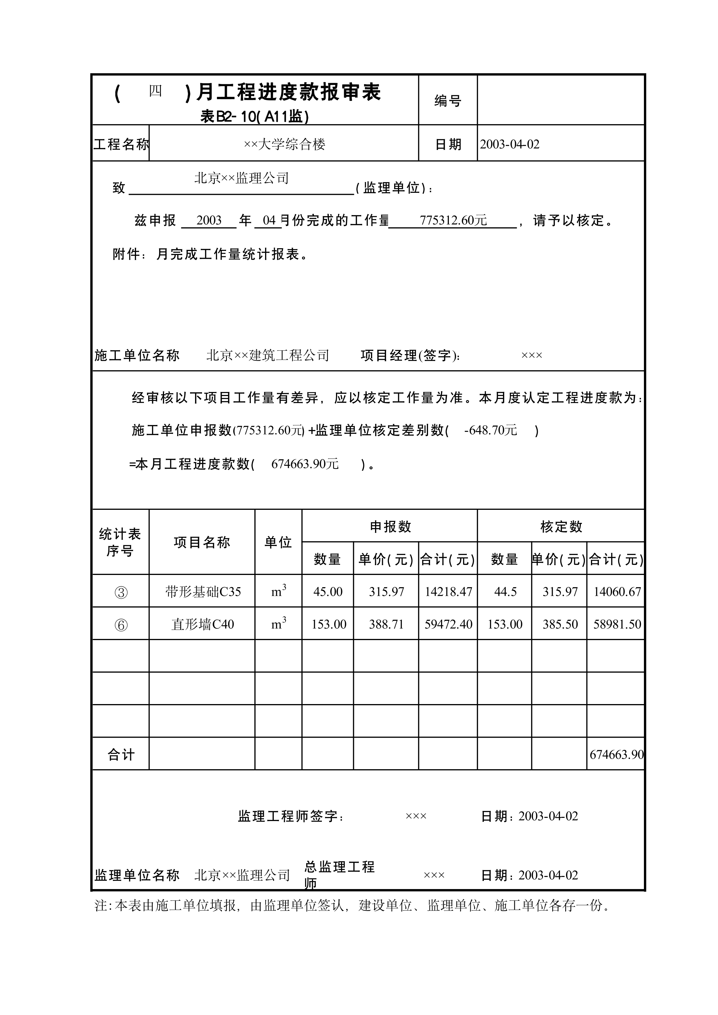 月工程进度款报审表A11监