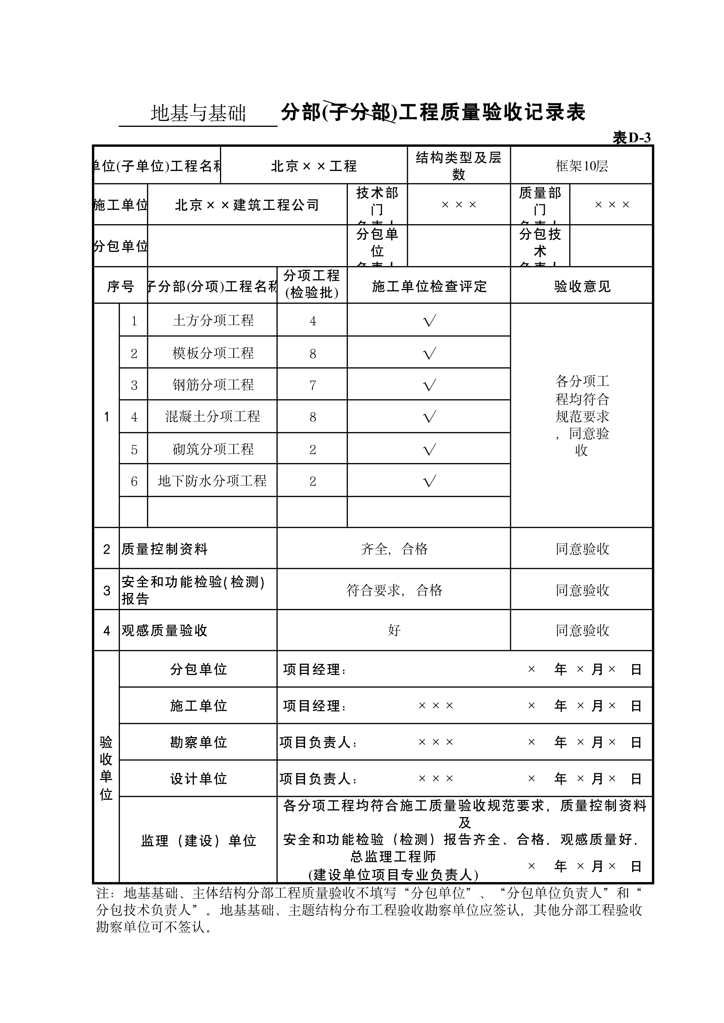 表D-3地基与基础