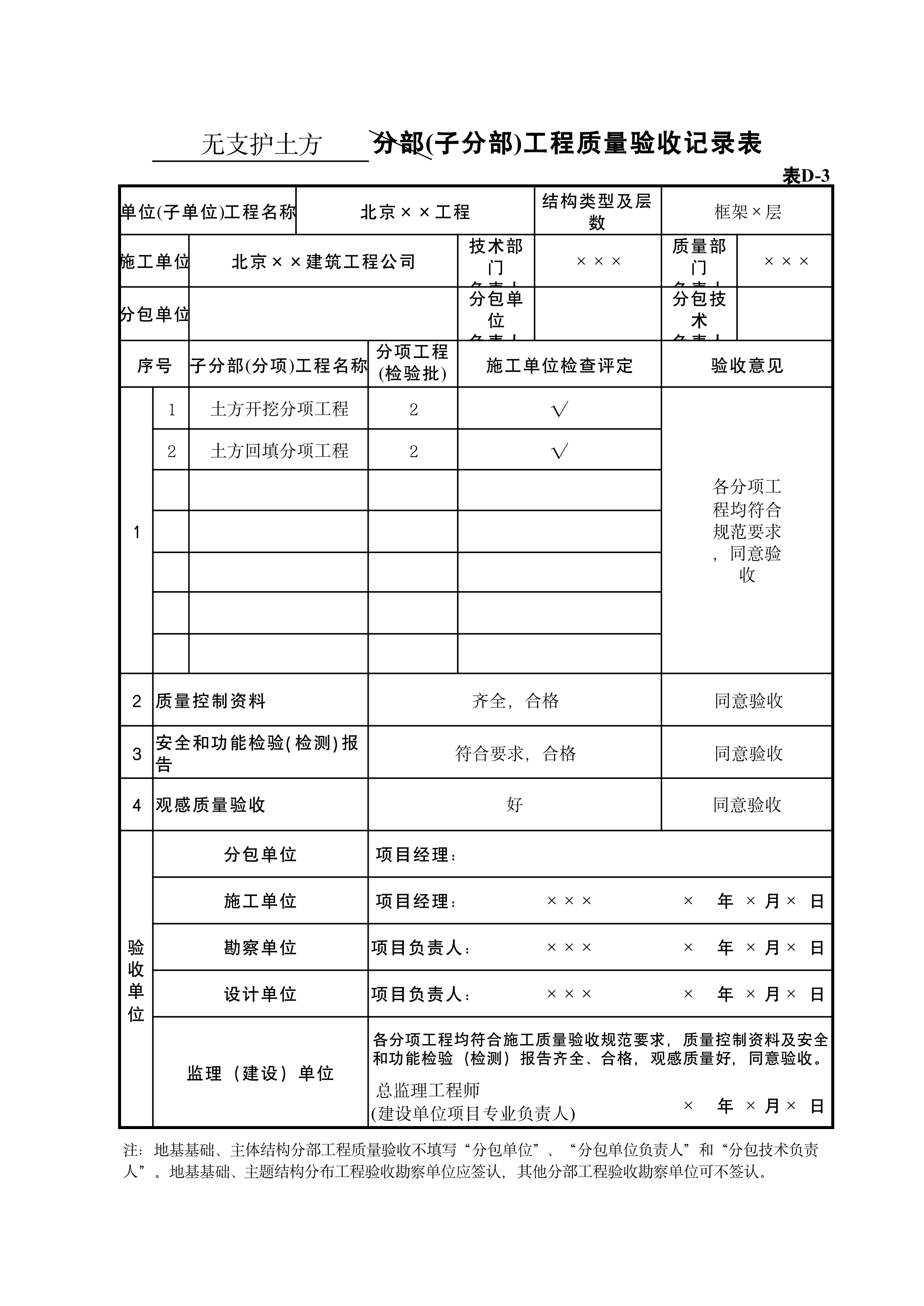 表D-3无支护土方