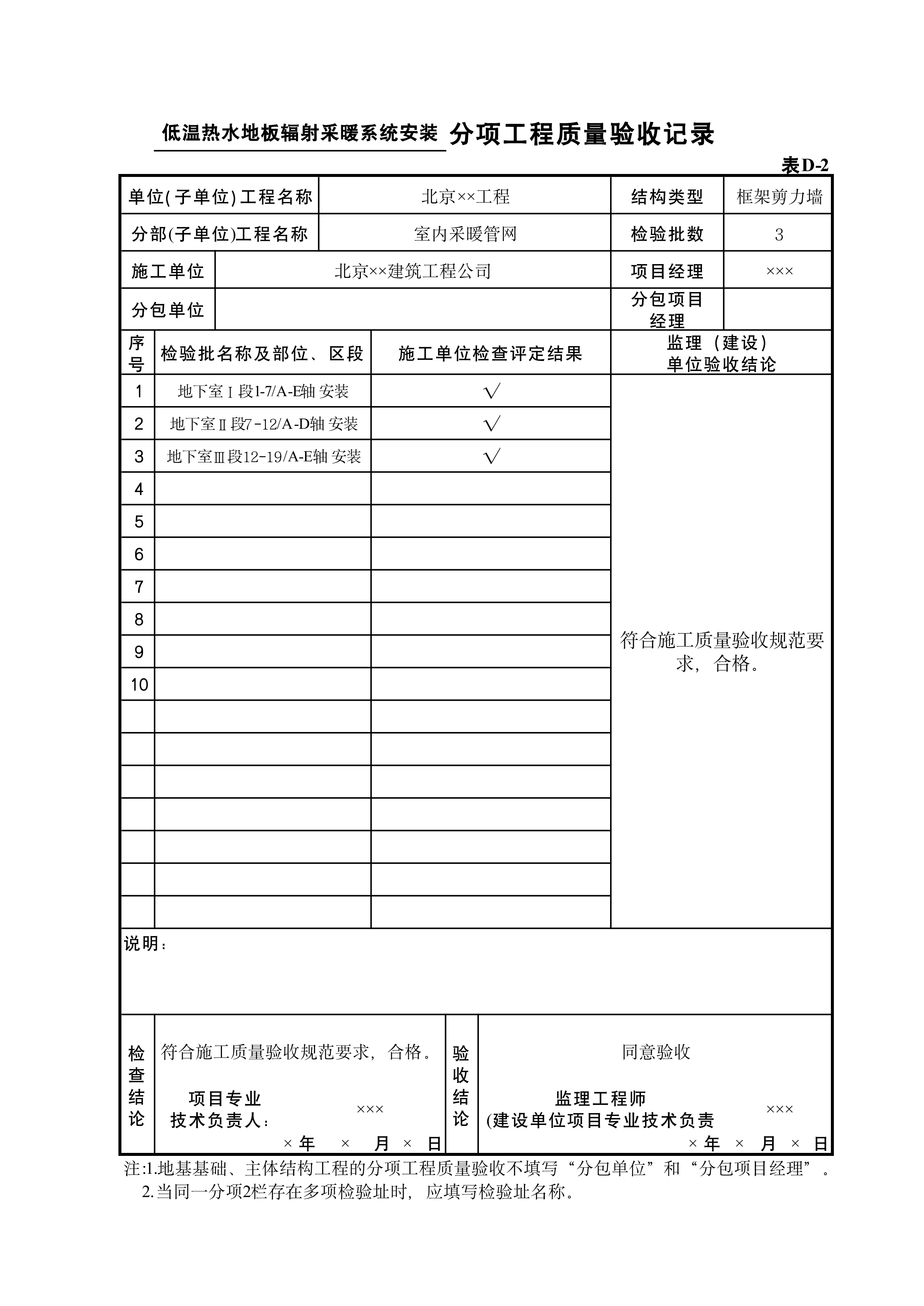 表D-2低温热水地板辐射采暖系统安装