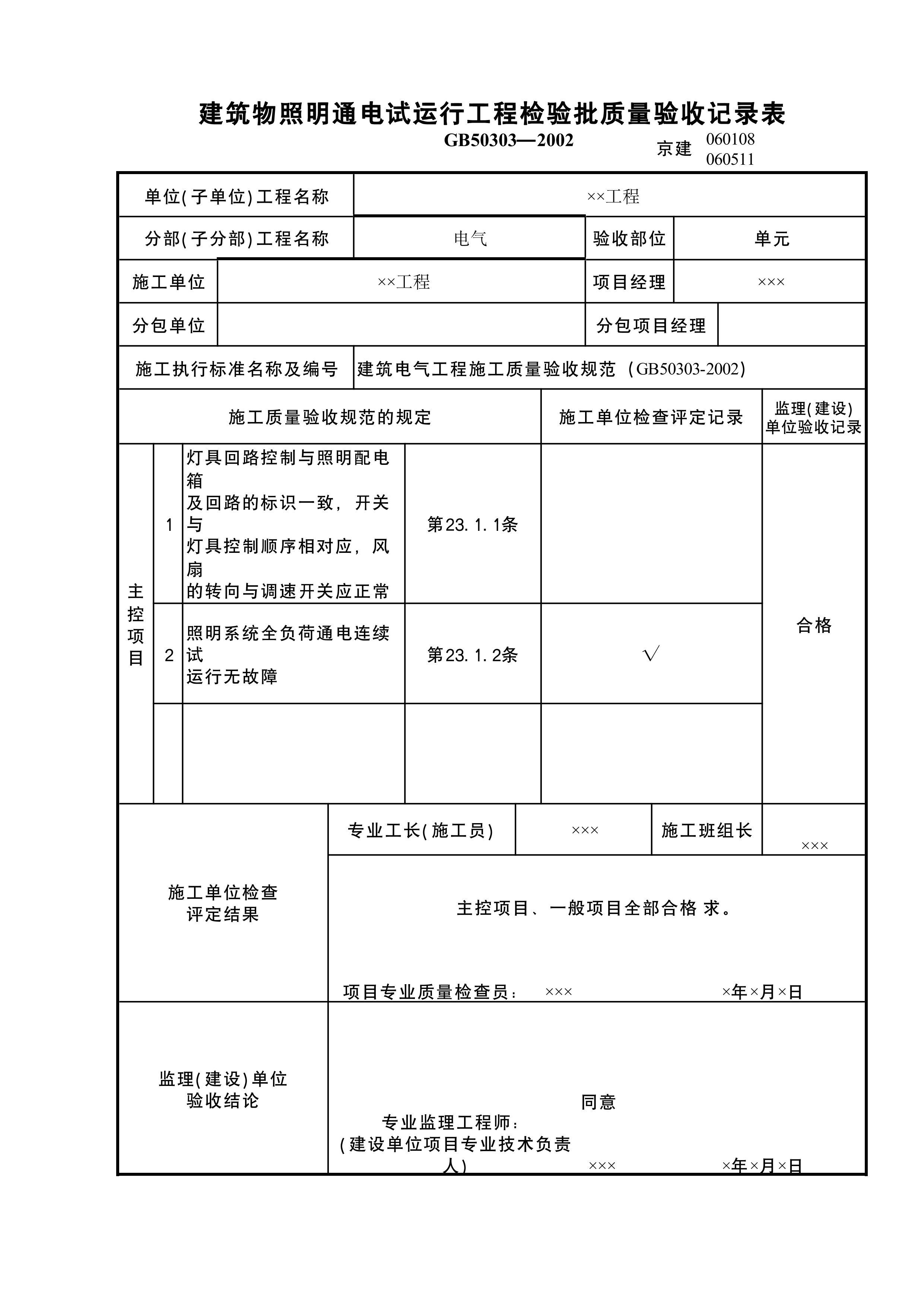 建筑物照明通电试运行工程检验批3