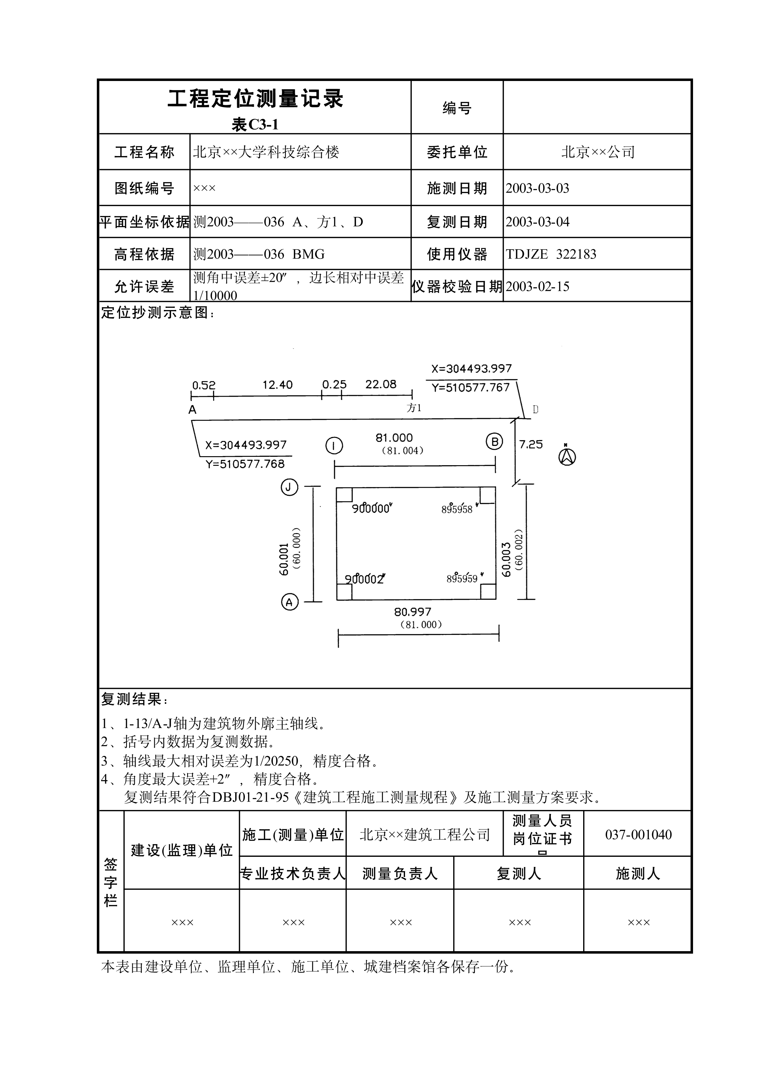工程定位测量记录表C3-1
