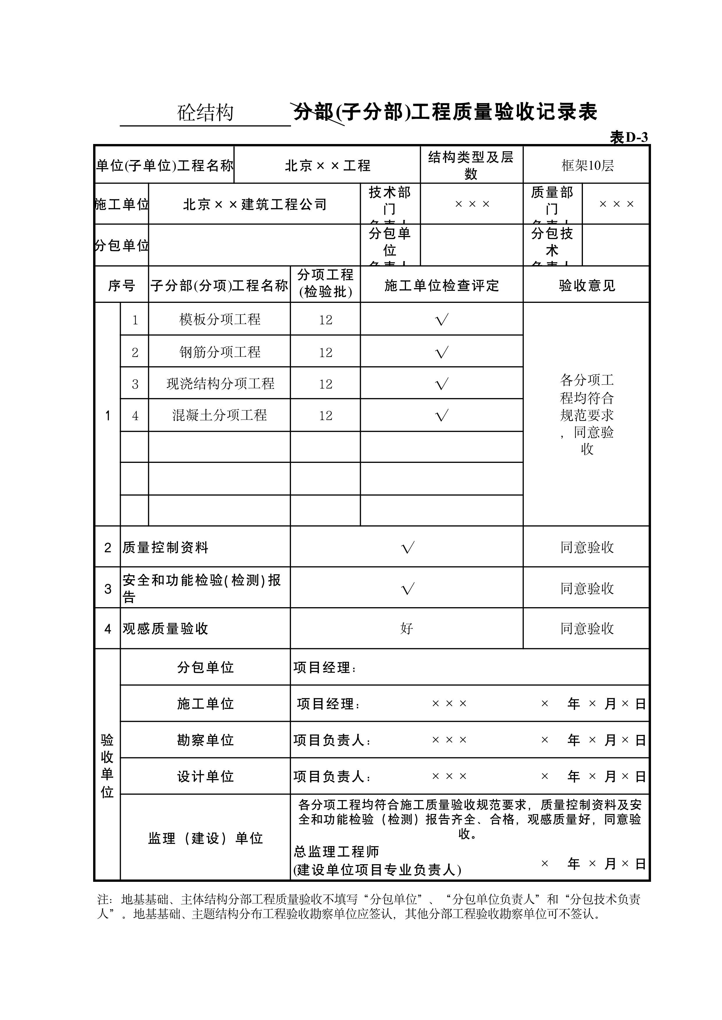 表D-3砼结构