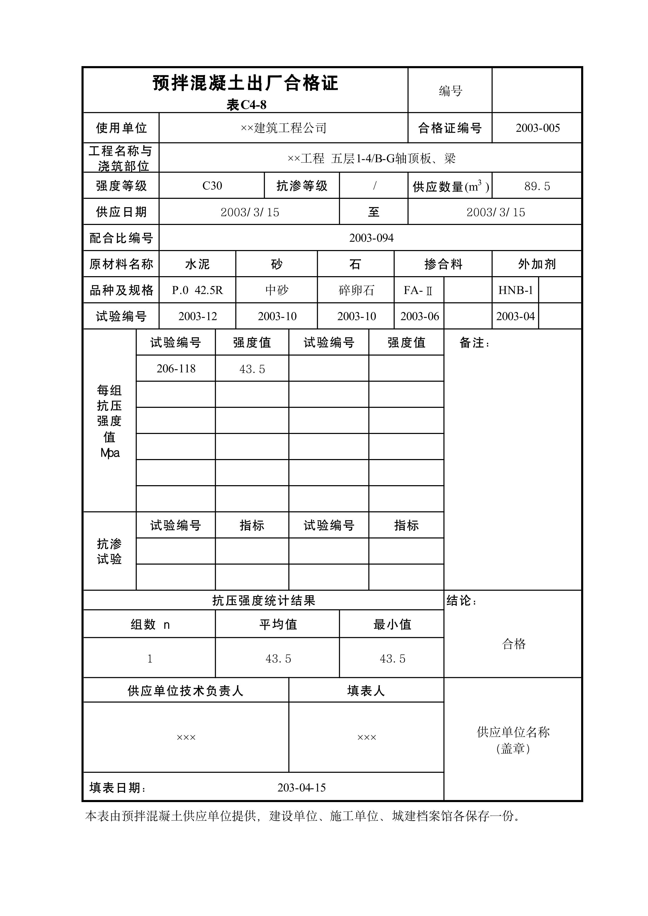 预拌混凝土出厂合格证