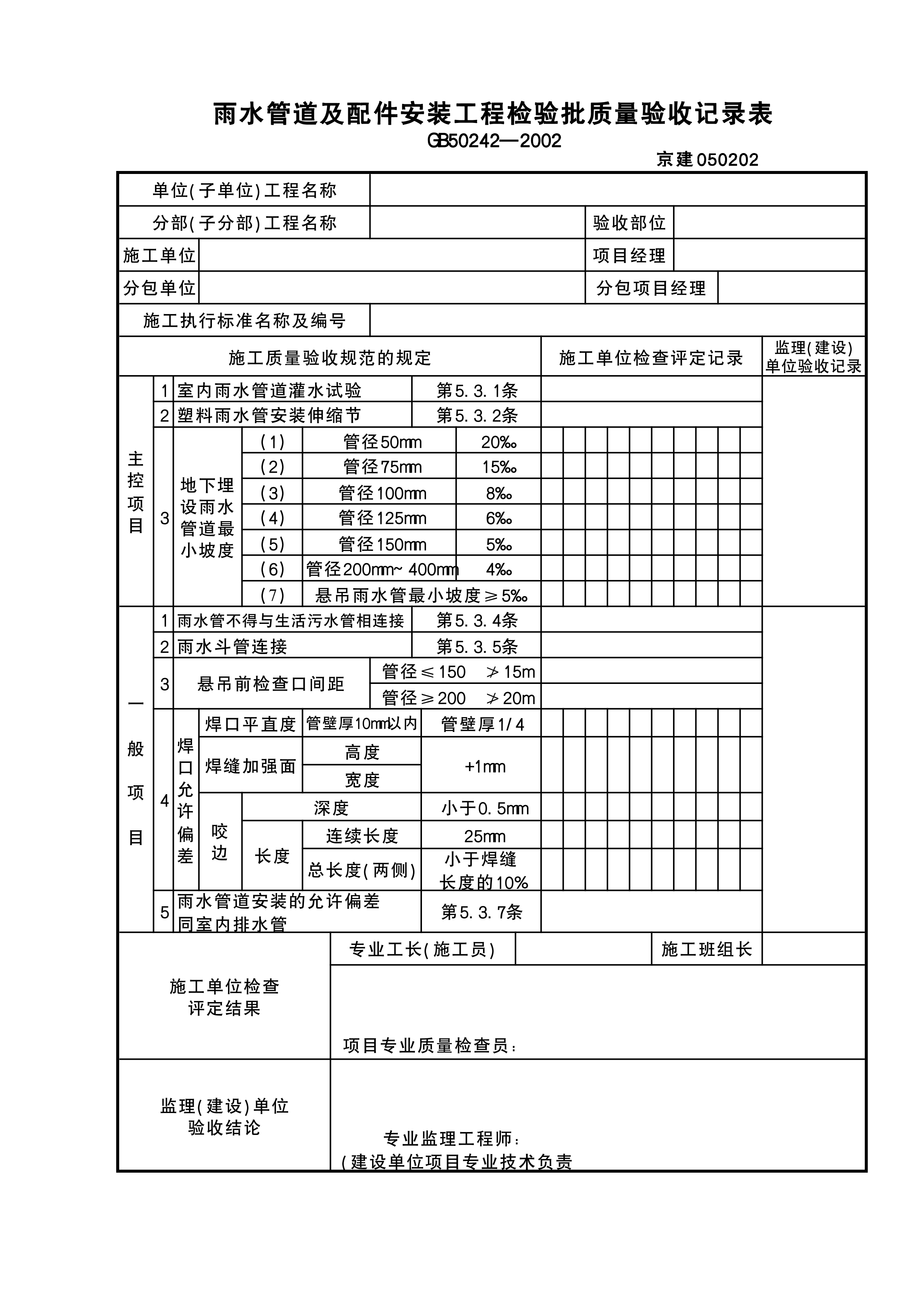 雨水管道及配件安装检验批