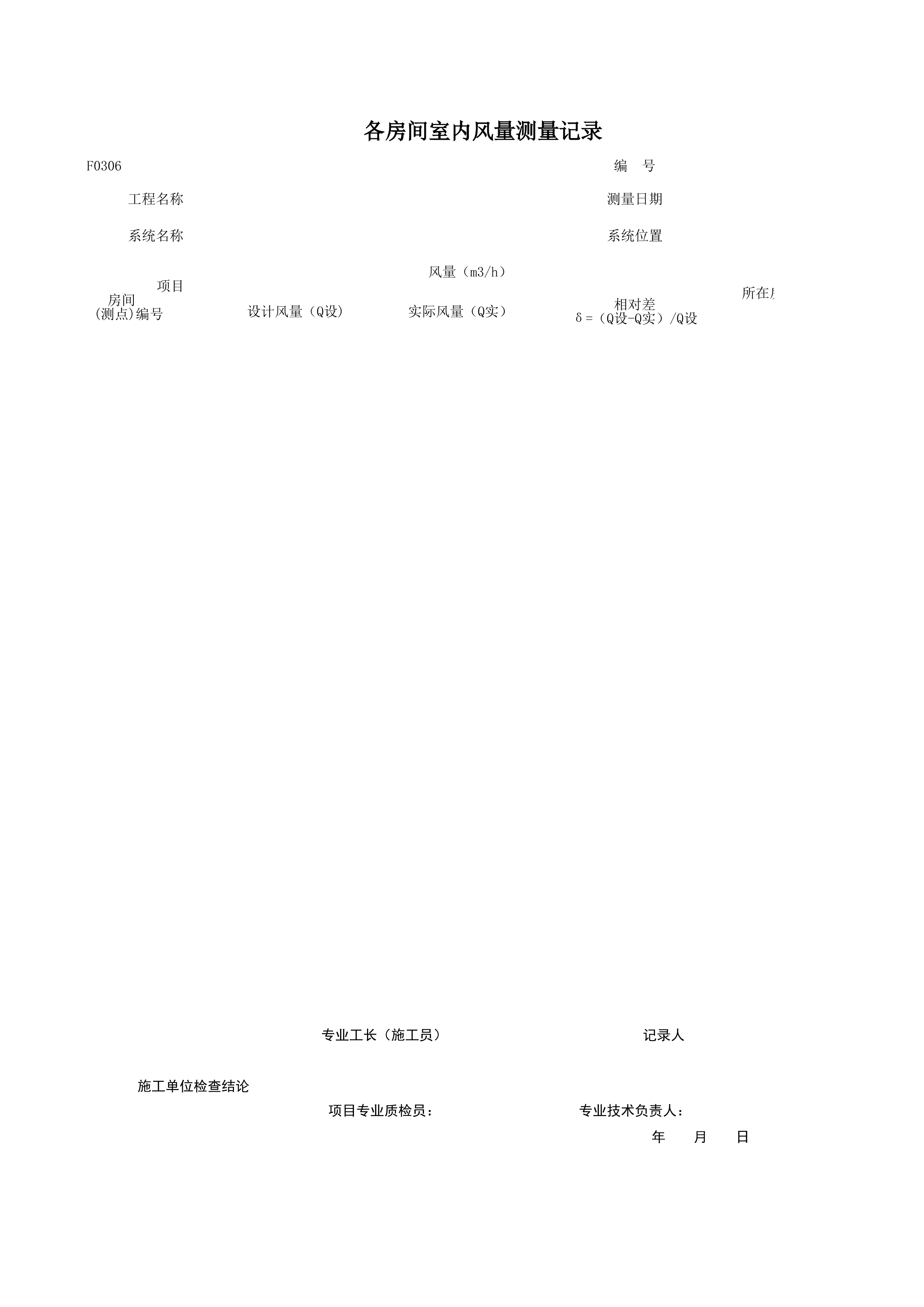 F0306_各房间室内风量测量记录
