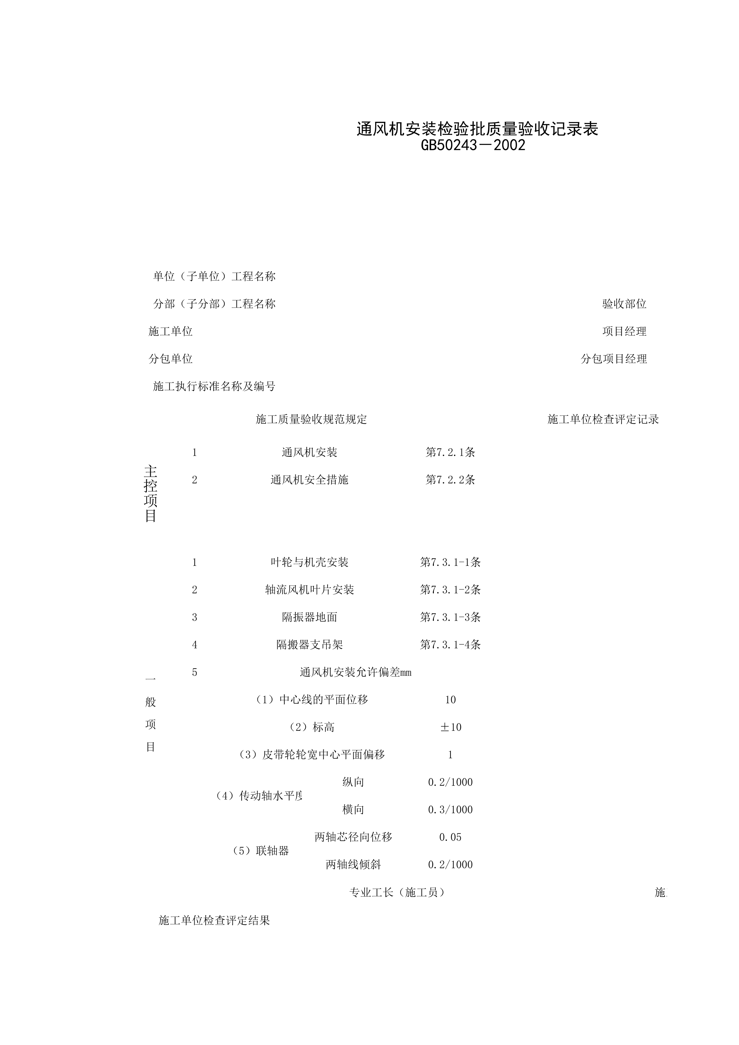 080207_通风机安装检验批质量验收记录表