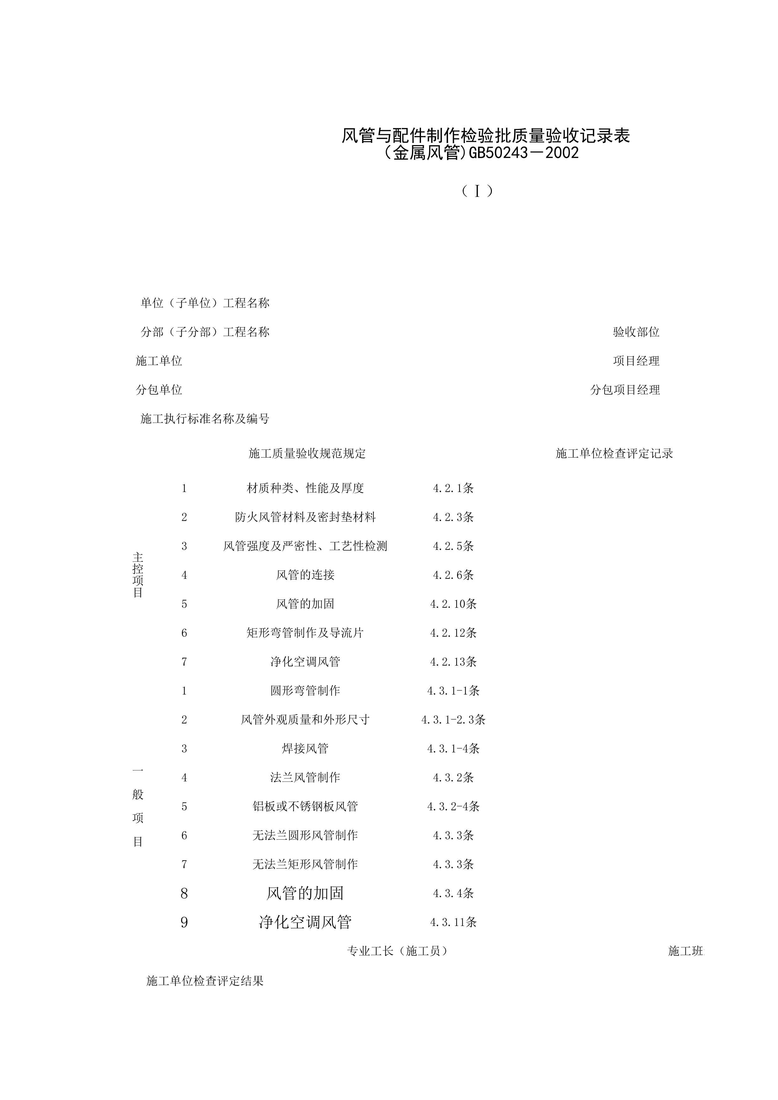 080401-1_风管与配件制作检验批质量验收记录表(金属风管）