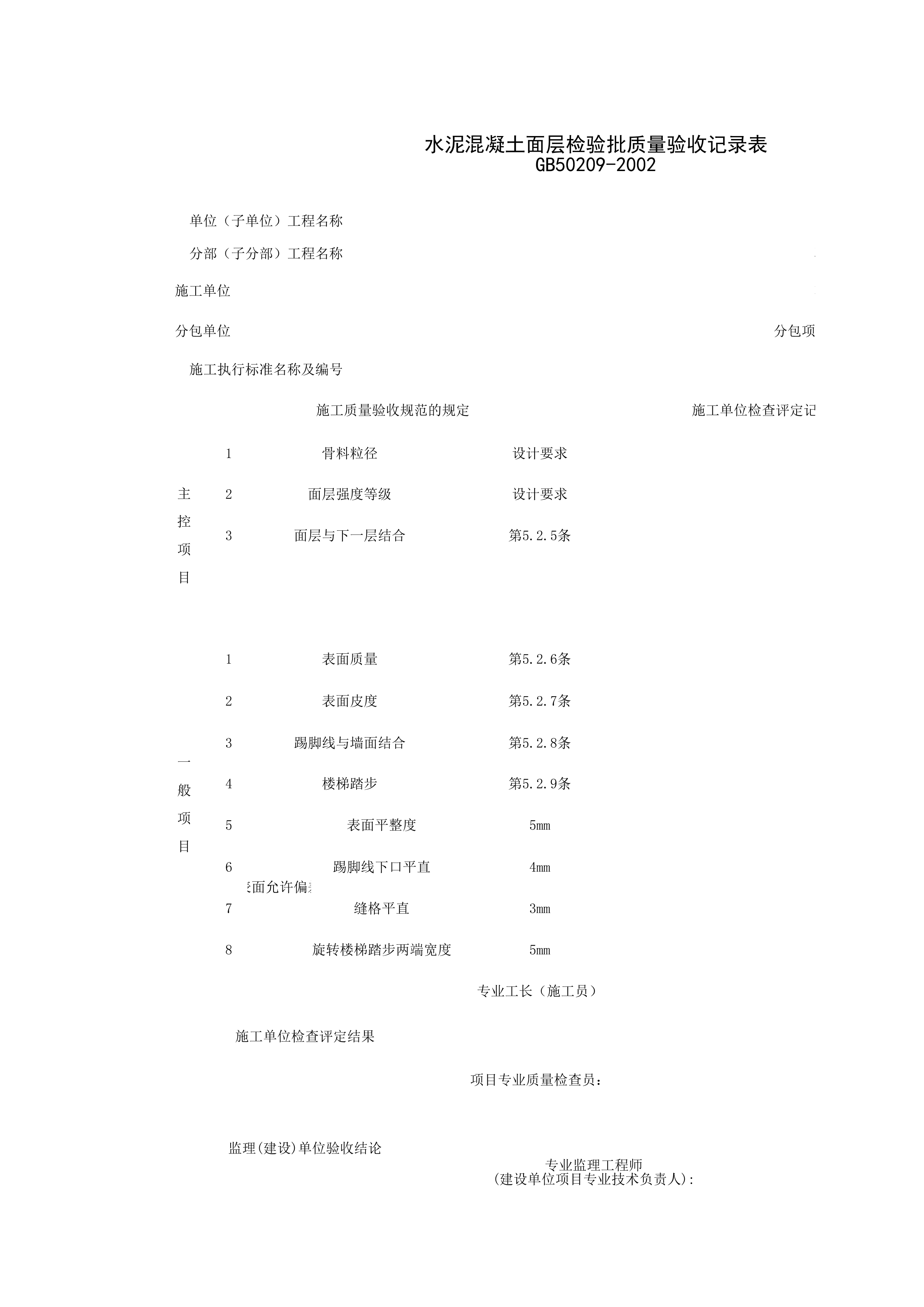 030102_水泥混凝土面层检验批质量验收记录表