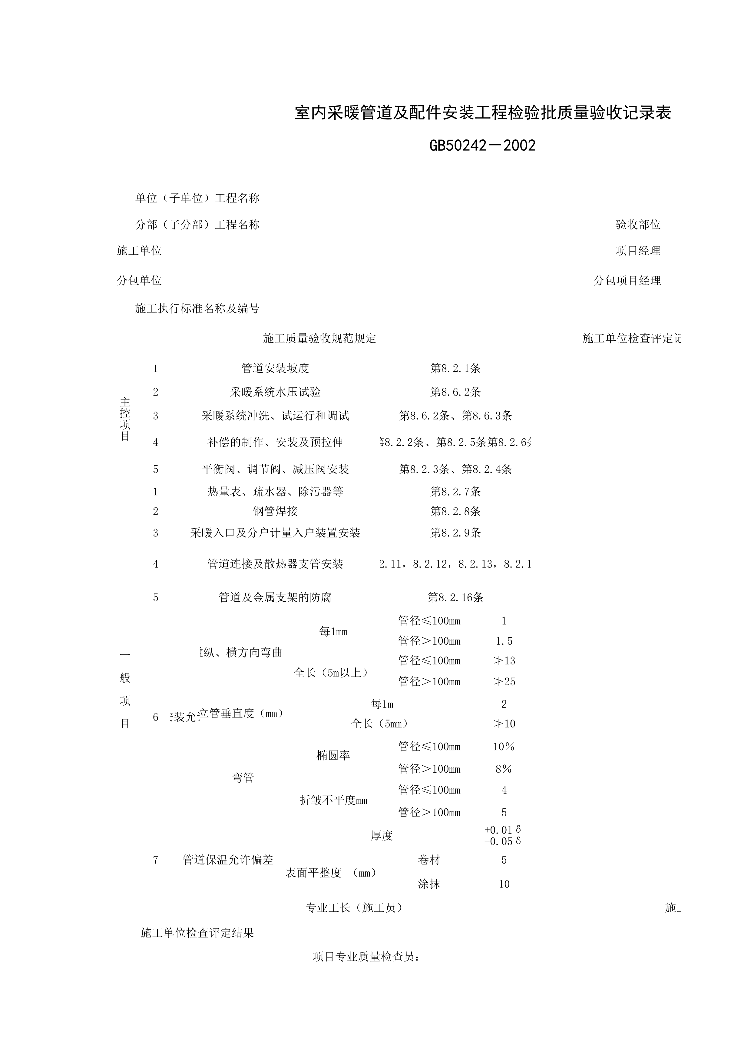 050501_室内采暖管道及配件安装工程检验批质量验收记录表