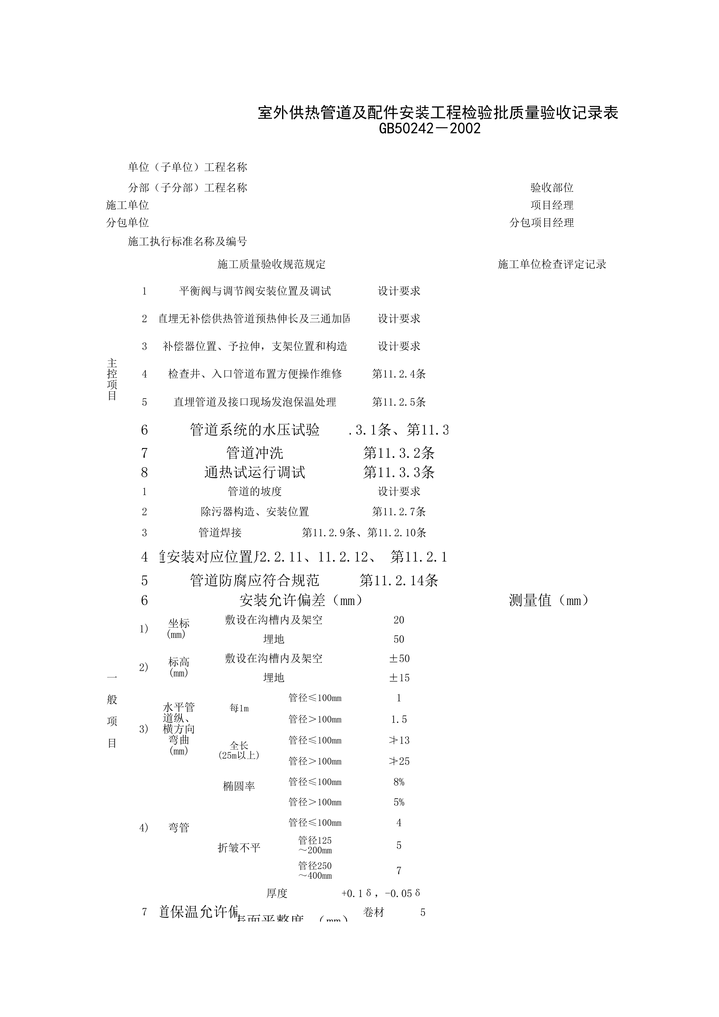 050801_室外供热管道及配件安装工程检验批质量验收记录表