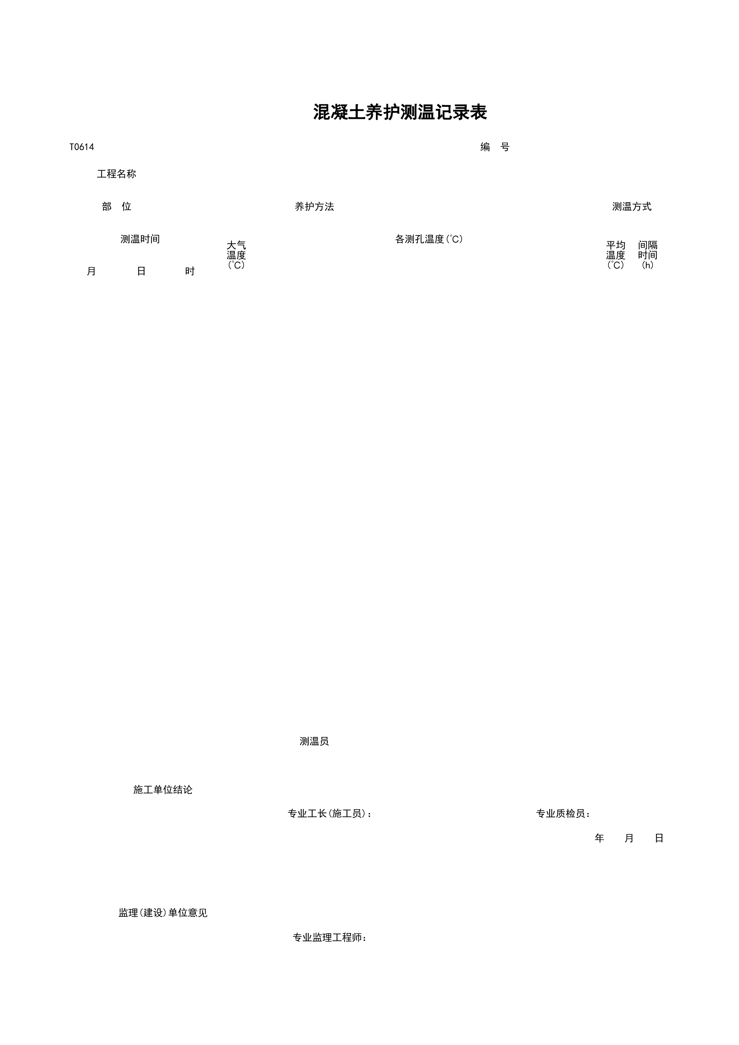 T0614_混凝土养护测温记录表