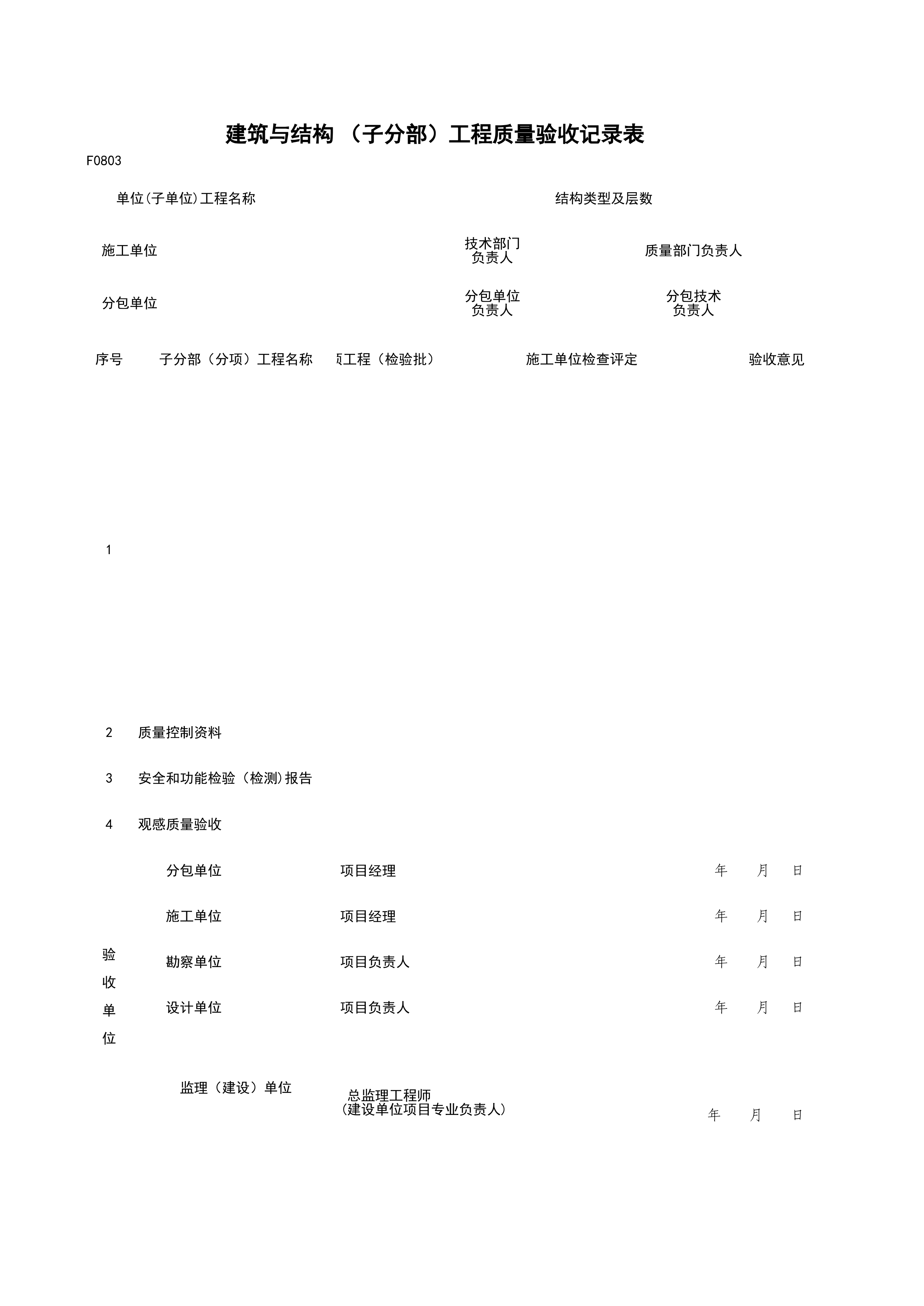 F0803_分部（子分部）工程质量验收记录