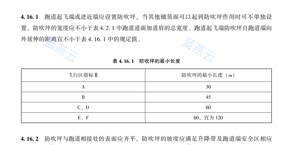 表4.16.1 防吹坪的最小长度