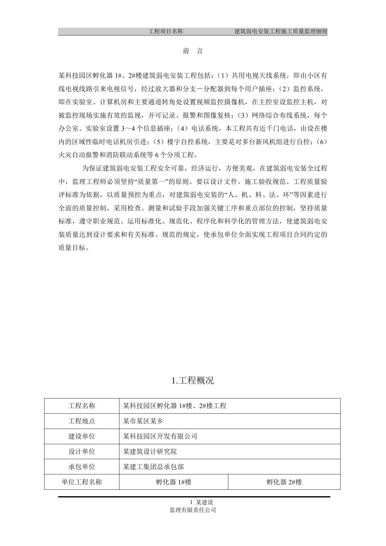 弱电安装工程施工质量监理实施细则 第 1 页