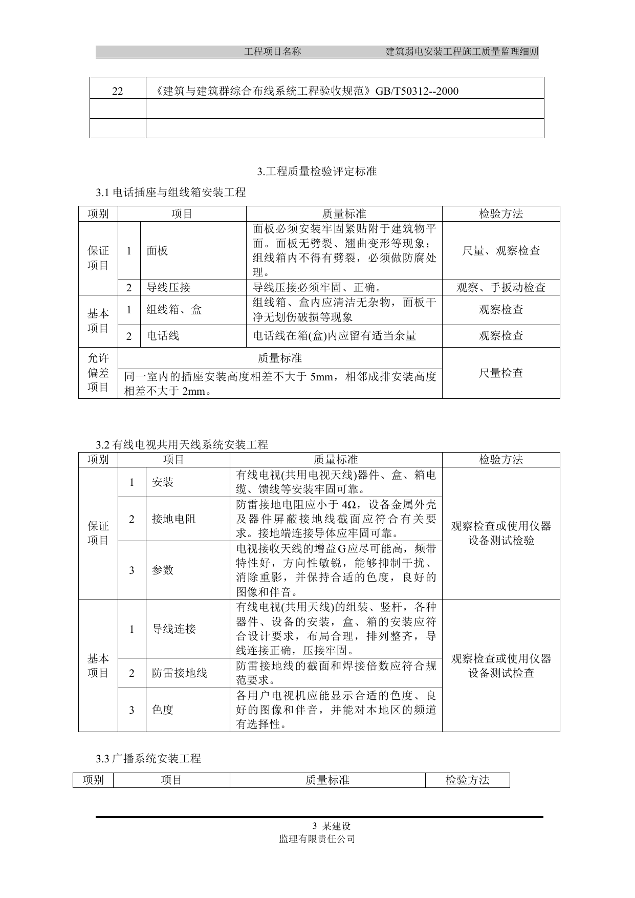弱电安装工程施工质量监理实施细则 第 3 页
