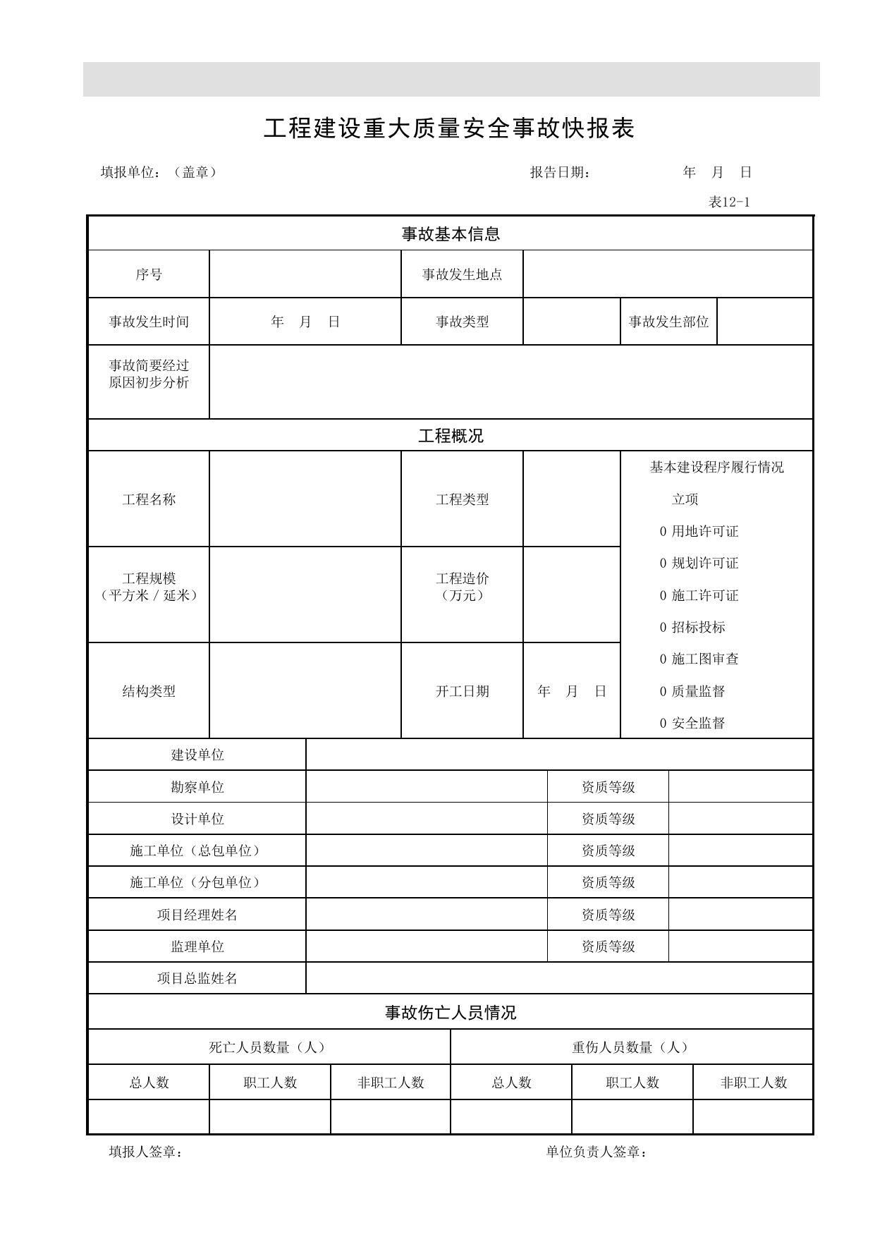 工程建设重大质量安全事故快报表_安徽省建筑施工现场安全管理资料_安徽省安全资料库 第 1 页