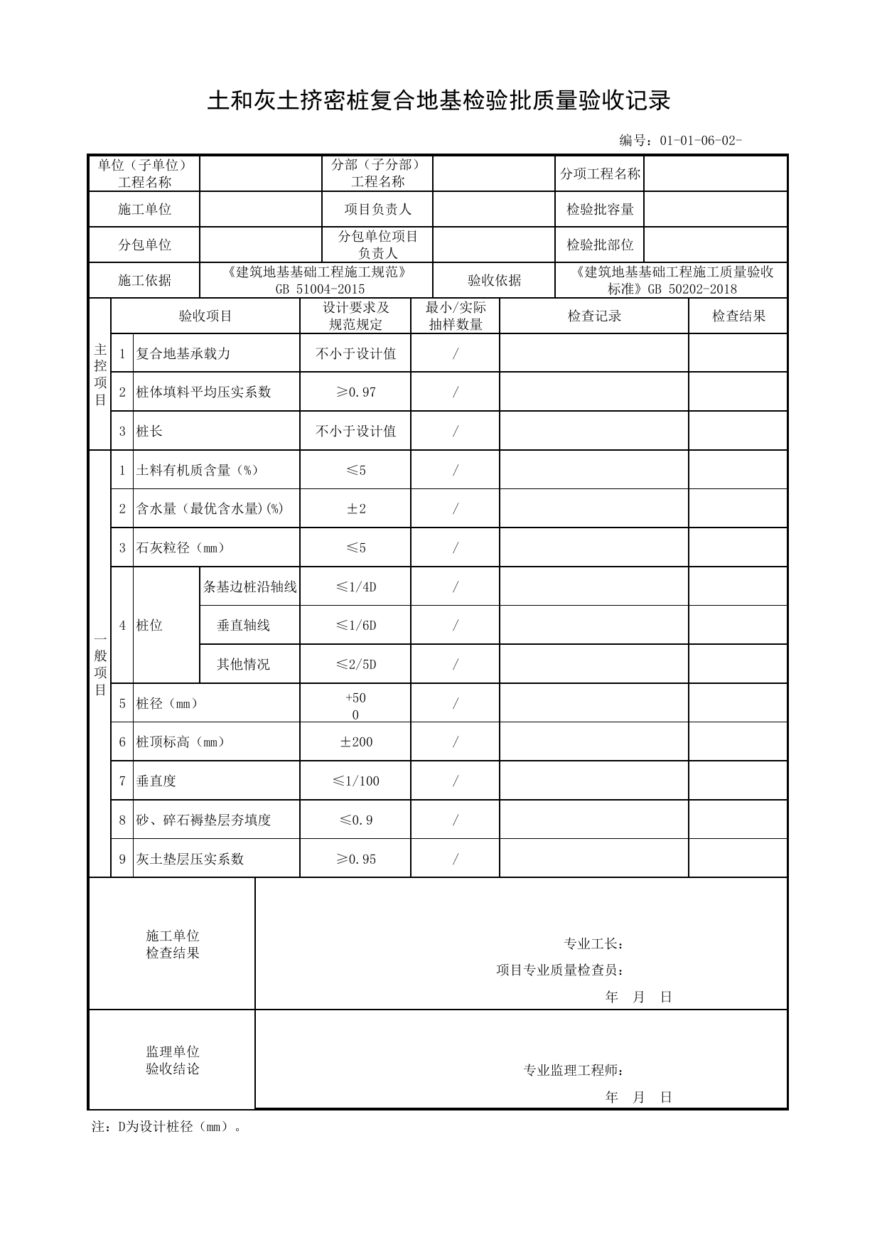 01010602_土和灰土挤密桩复合地基检验批质量验收记录_010106_复合地基_0101地基_01地基与基础_单体构筑物_厂(场)站工程(GB50334-2017) 第 1 页
