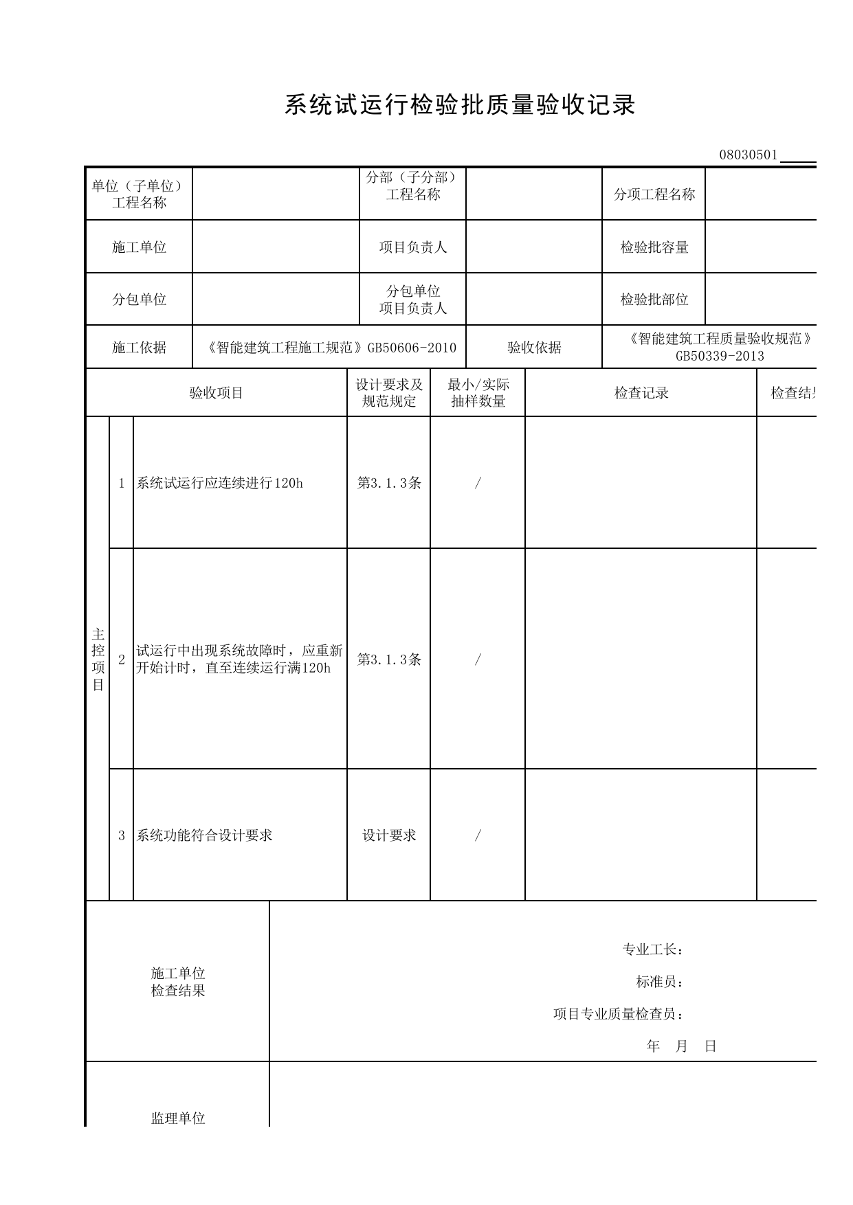 08030501_系统试运行检验批质量验收记录_0803_用户电话交换系统_08智能建筑_检验批质量验收记录_C8 过程验收资料_C 施工资料_建筑工程(DB34_T918-2019) 第 1 页