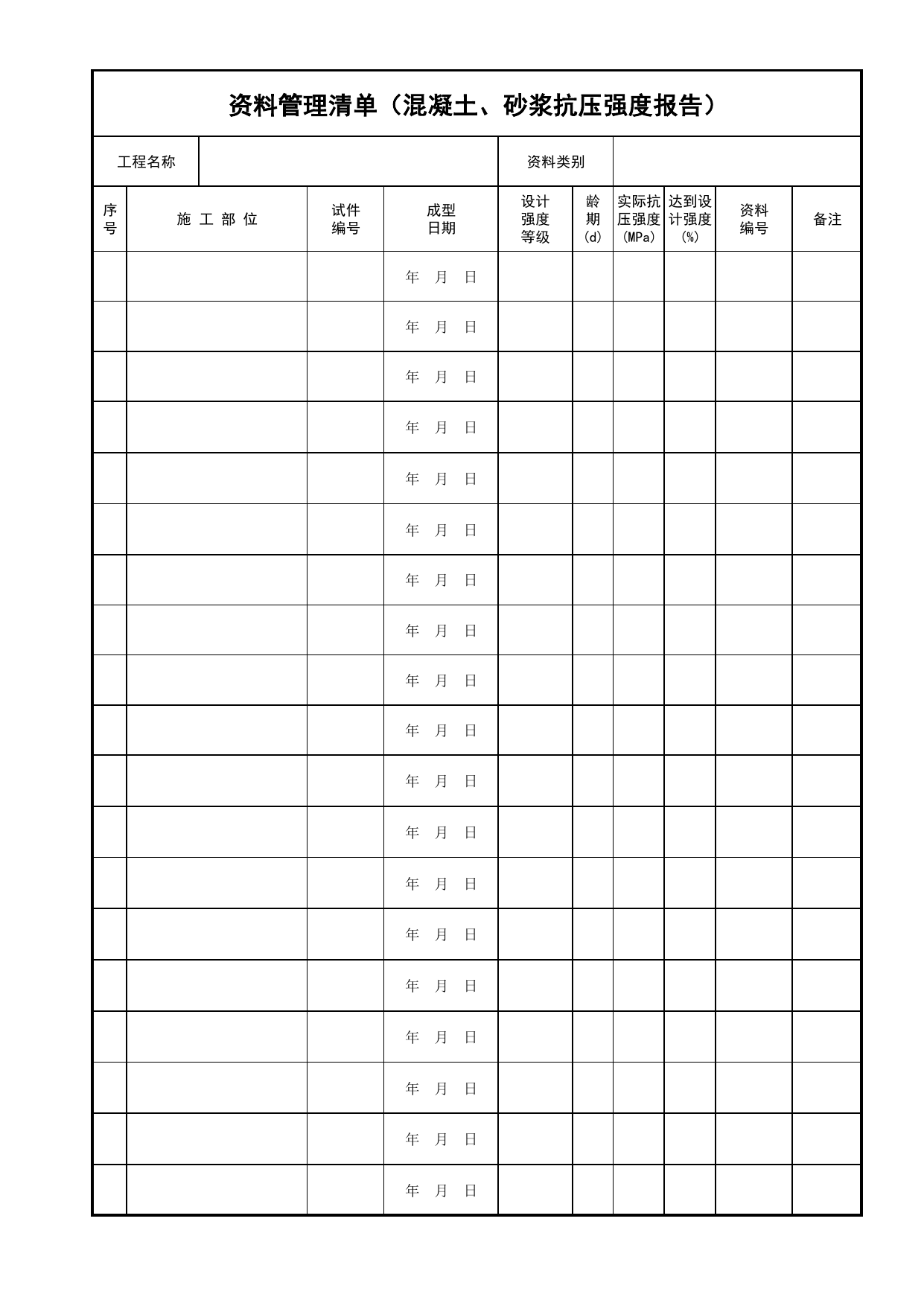 E3-4 资料管理清单(混凝土、砂浆抗压强度报告)_E3 资料管理清单_E 组卷、移交、归档资料_建筑工程(DB34_T918-2019) 第 1 页