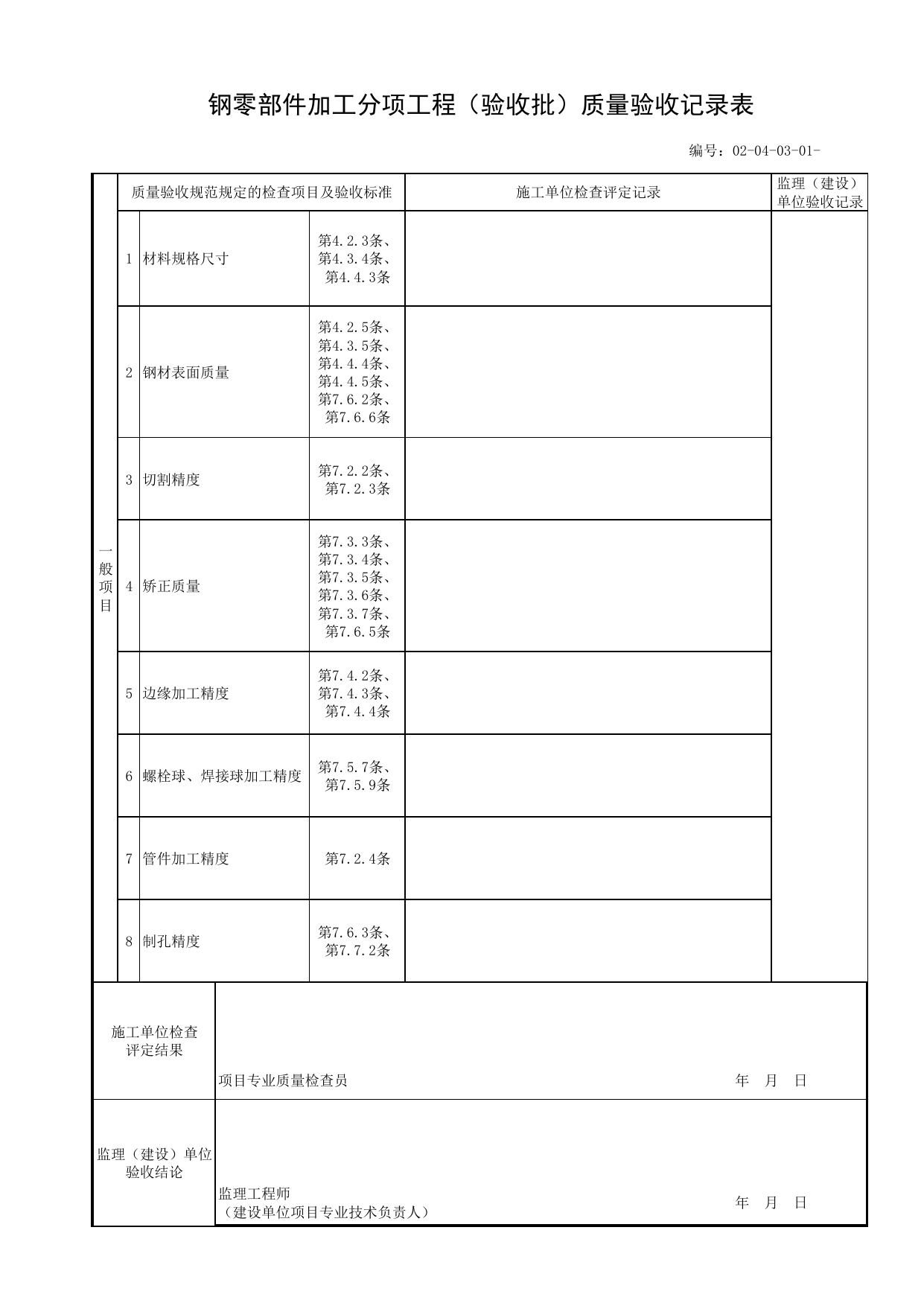 02040301_钢零部件加工分项工程(验收批)质量验收记录表_020403_钢零部件加工_0204_钢结构_02主体工程_单体构筑物_厂(场)站工程(GB50334-2017) 第 2 页