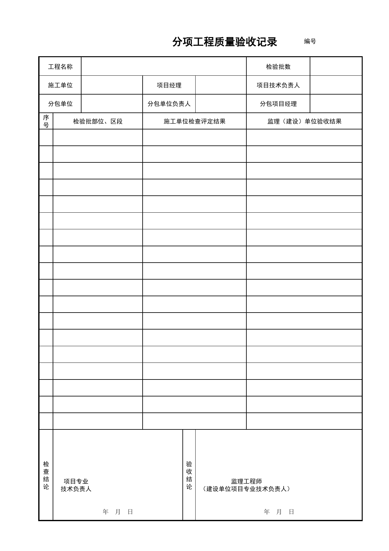 表A-2 分项工程质量验收记录_桥梁工程(C3)_施工验收文件(C类)_施工单位文件_安徽省归档标准配套用表(DB34_T 4574-2023) 第 1 页