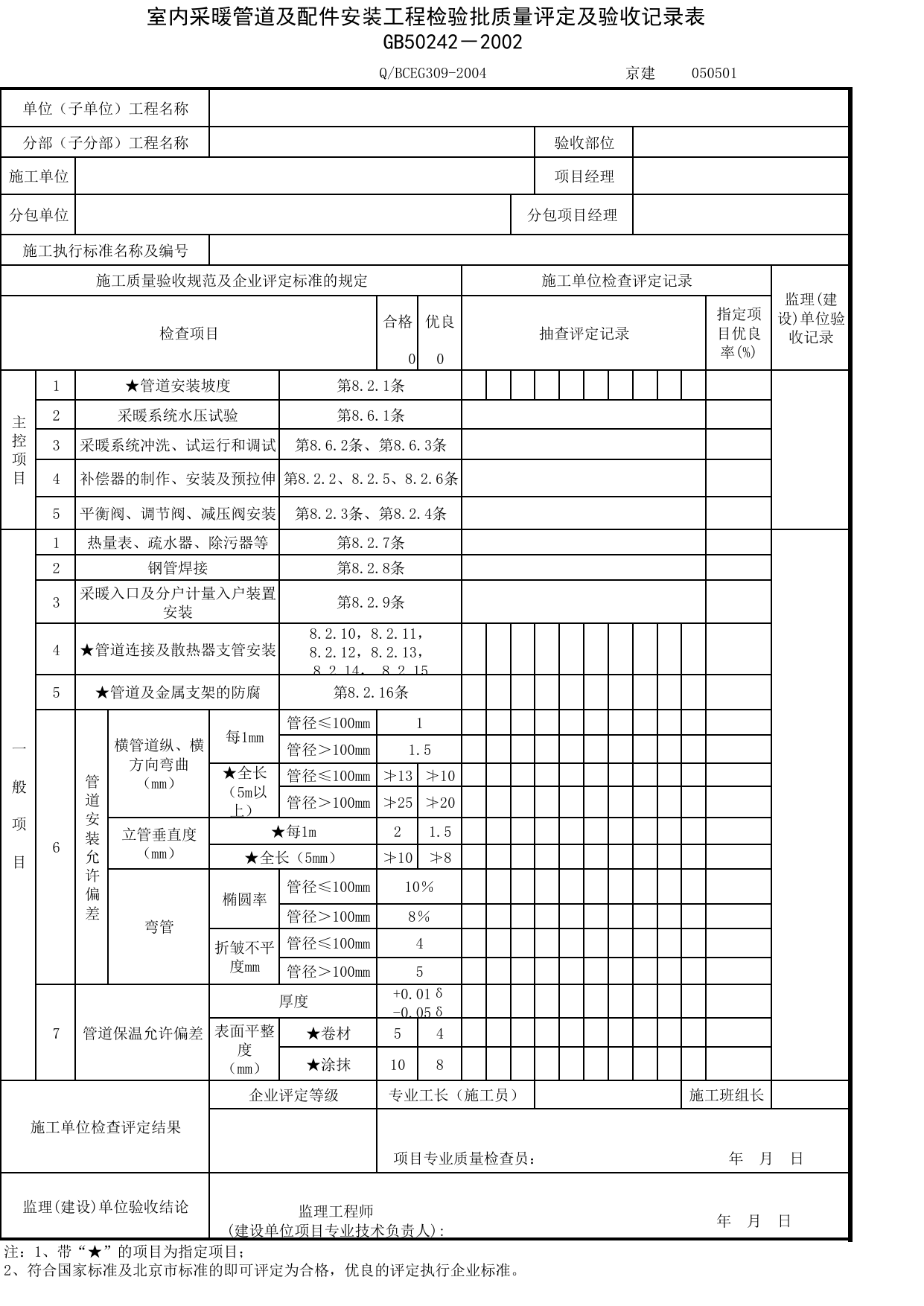 JG050501_室内采暖管道及配件安装工程检验批质量评定及验收记录表 第 1 页