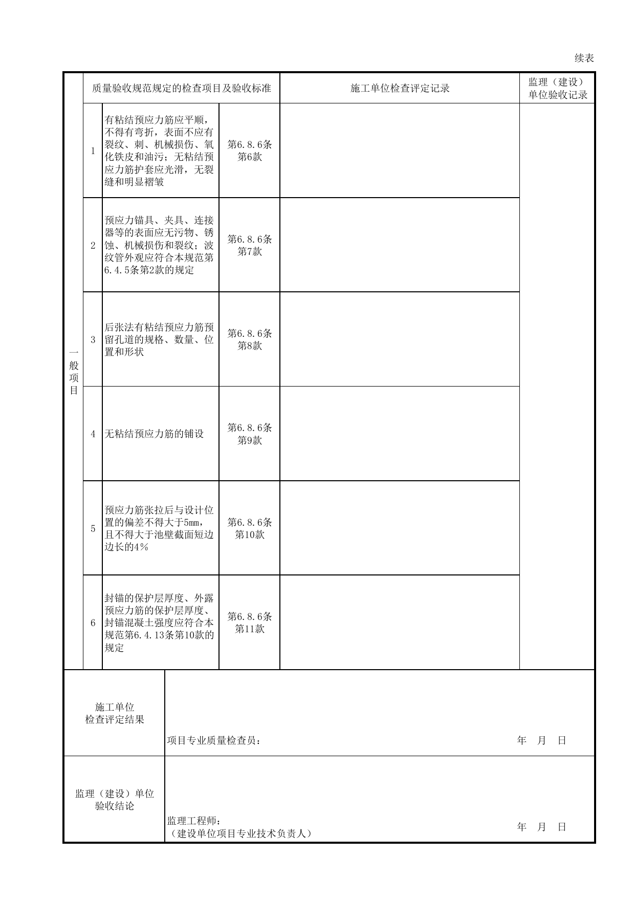 后张法预应力混凝土分项工程(验收批)质量验收记录表_现浇混凝土结构_管渠_附属构筑物工程_给水排水构筑物工程施工及验收规范_给水排水构筑物工程(GB50141-2008)_地下管线工程 第 2 页