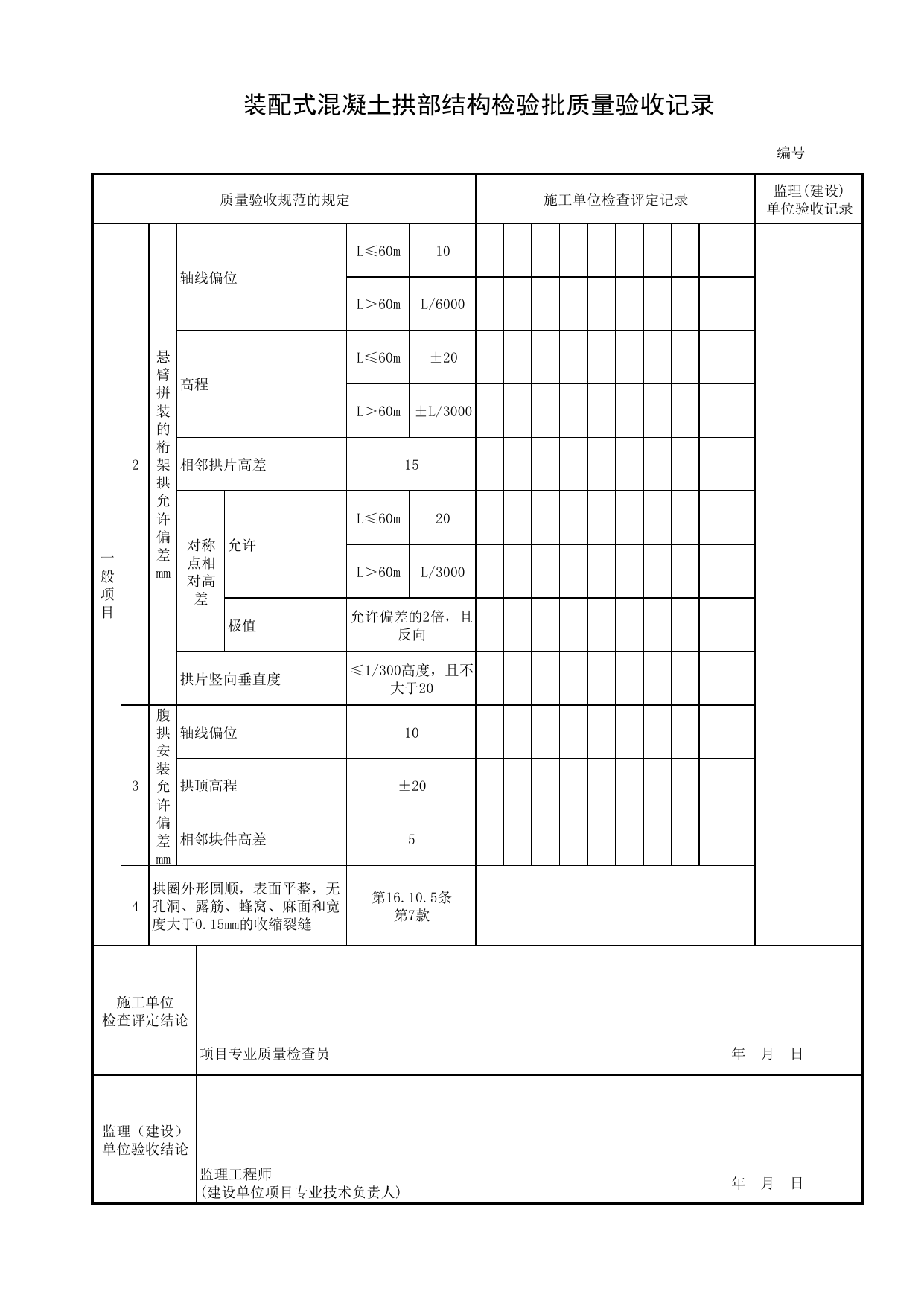 装配式混凝土拱部结构检验批质量验收记录_装配式混凝土拱部结构_拱部与拱上结构_桥跨承重结构_城市桥梁工程施工与质量验收规范_桥梁工程(CJJ2-2008) 第 2 页