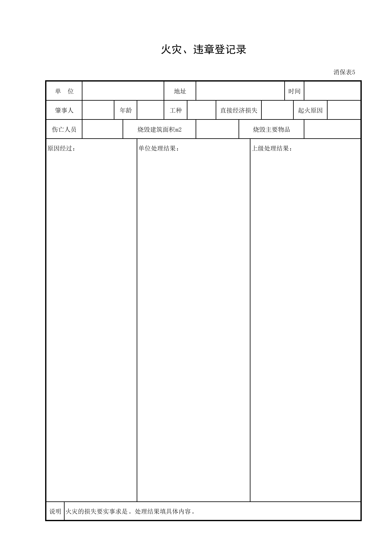 火灾、违章登记录_消保表5_施工现场消防保卫_安徽省安全资料库 第 1 页