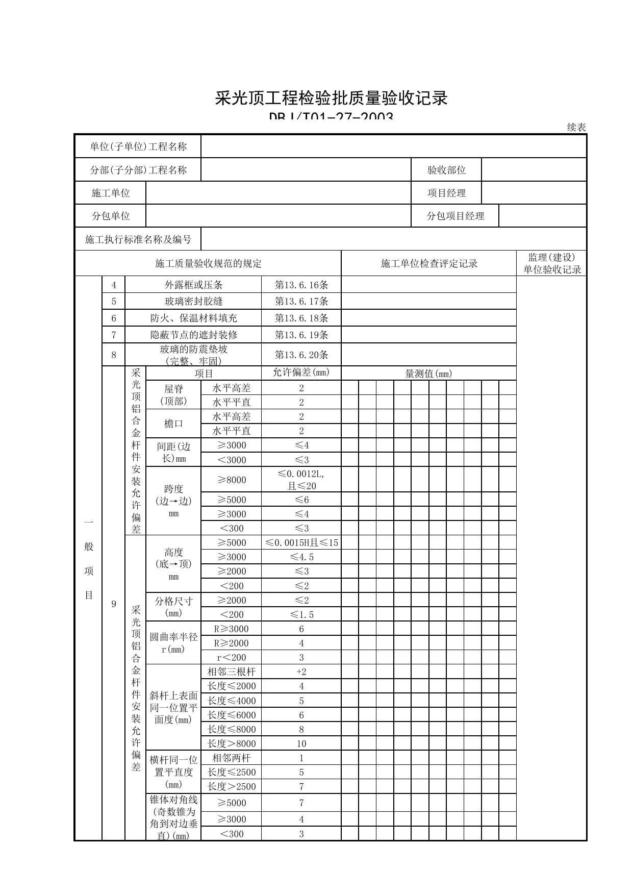 高030701e续表1_采光顶工程检验批质量验收记录 第 1 页