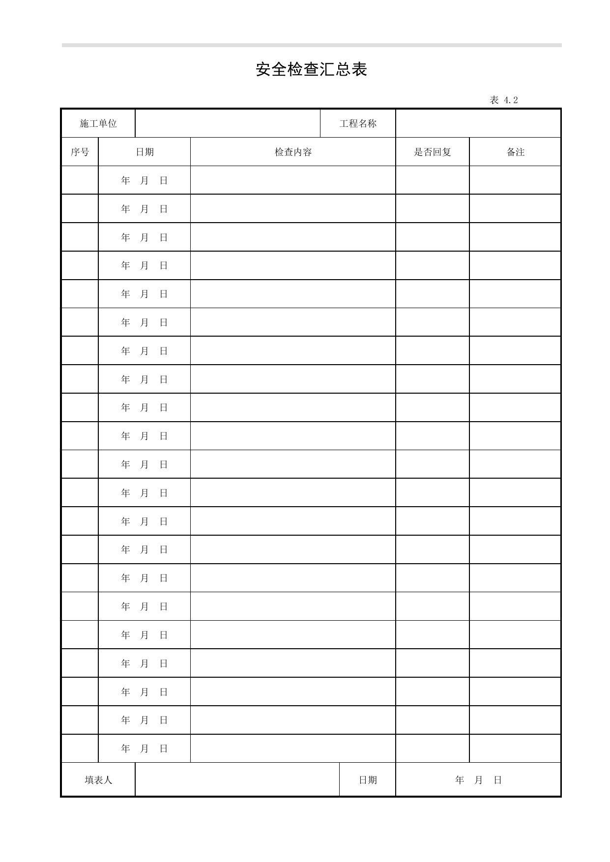 表4.2 安全检查汇总表_第四册 安全检查和隐患整改_合肥市建筑工程施工安全管理资料(2017版)_安徽省安全资料库 第 1 页