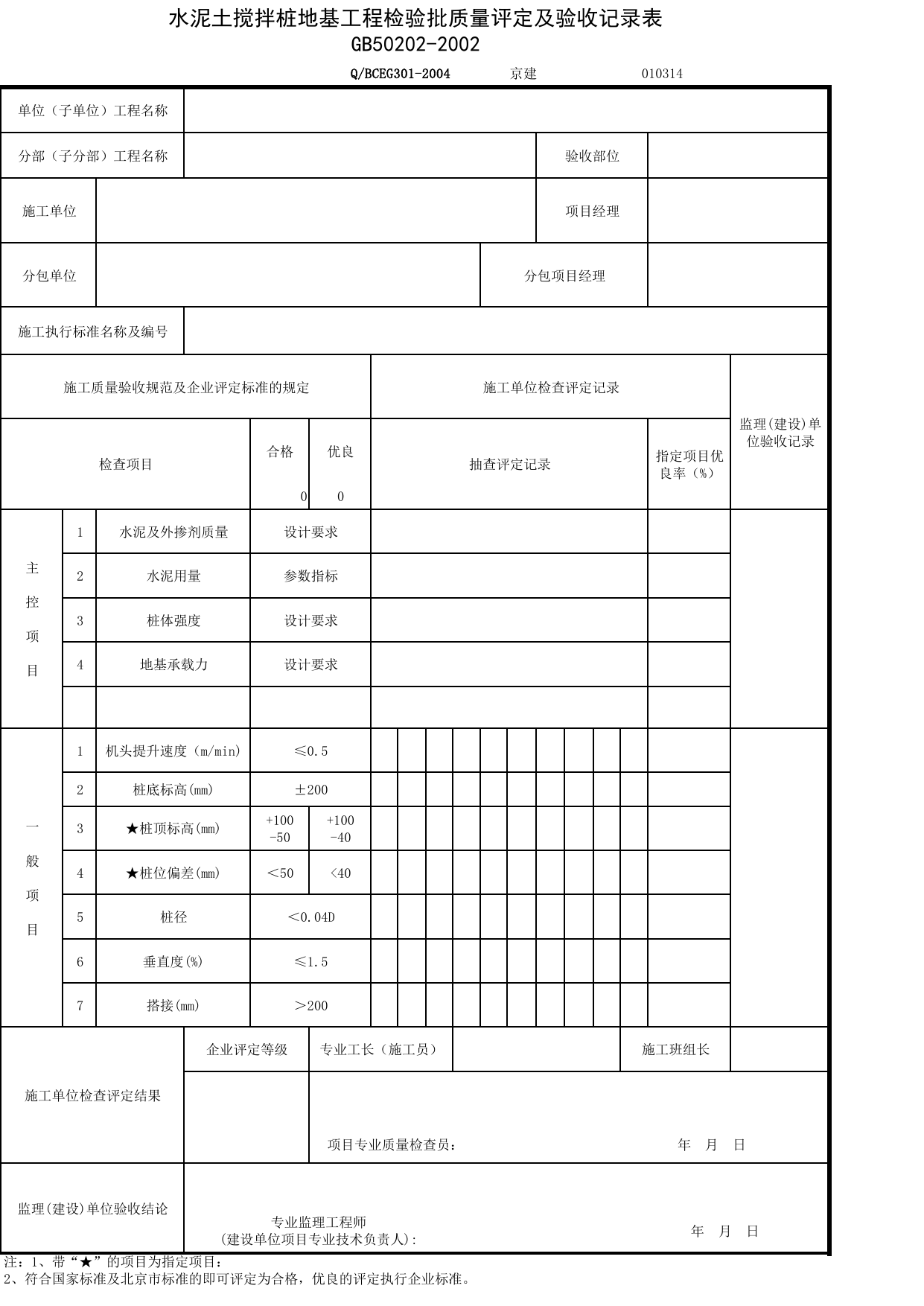 JG010314_水泥土搅拌桩地基工程检验批质量评定及验收记录表_JG0103_地基处理_JG01地基与基础_JG检验批质量验收记录_(建工集团企业版)施工质量验收记录_北京建筑资料库DB11-T695-2009 第 1 页