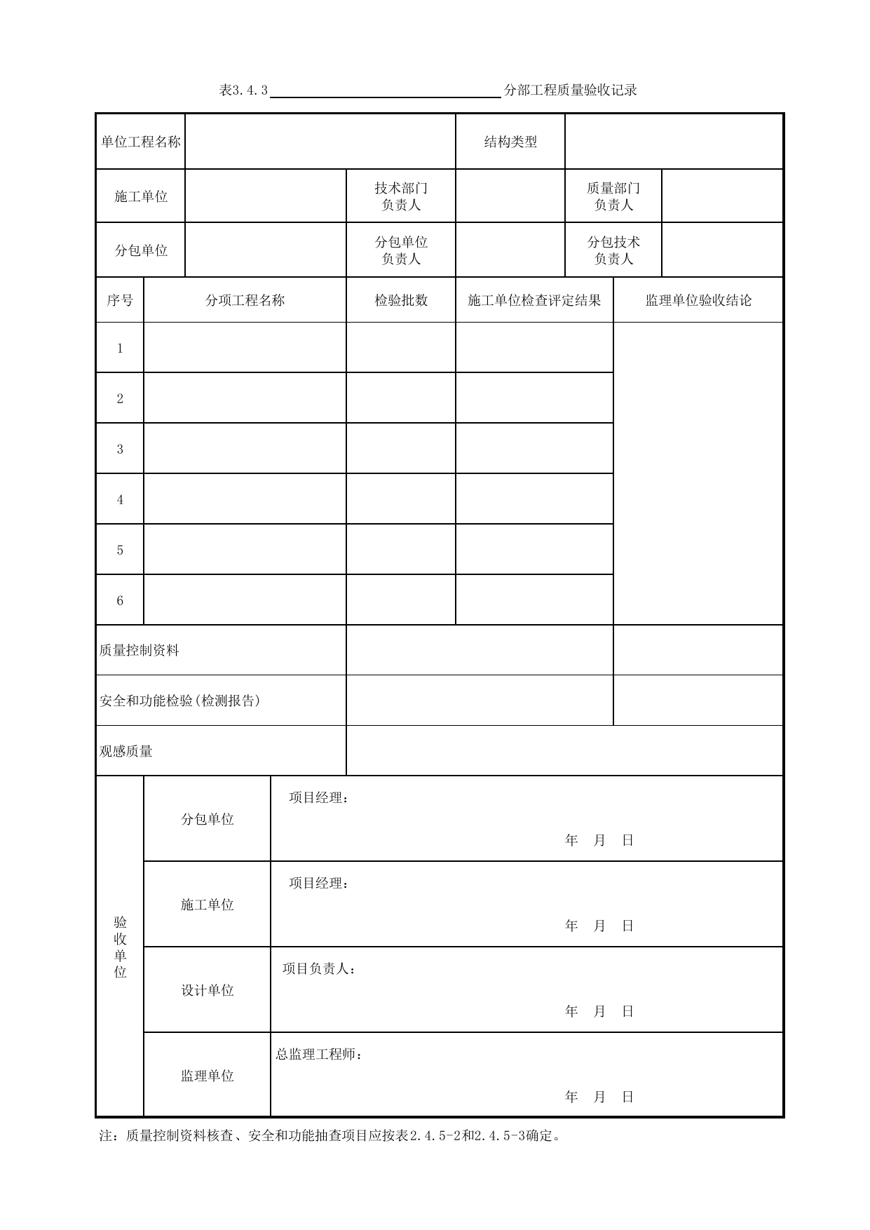 表3.4.3 _分部工程质量验收记录_通用表_《轨道交通声屏障工程施工质量验收标准》(QGD-032-2020) 第 1 页