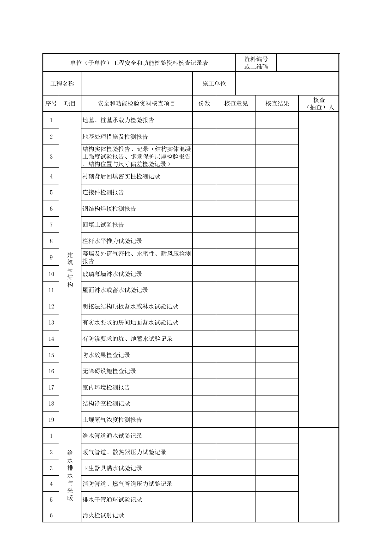 表F.0.1-3 单位(子单位)工程安全和功能检验资料核查记录_城市轨道交通车站工程质量验收标准 DB11_T1882-2021 第 1 页