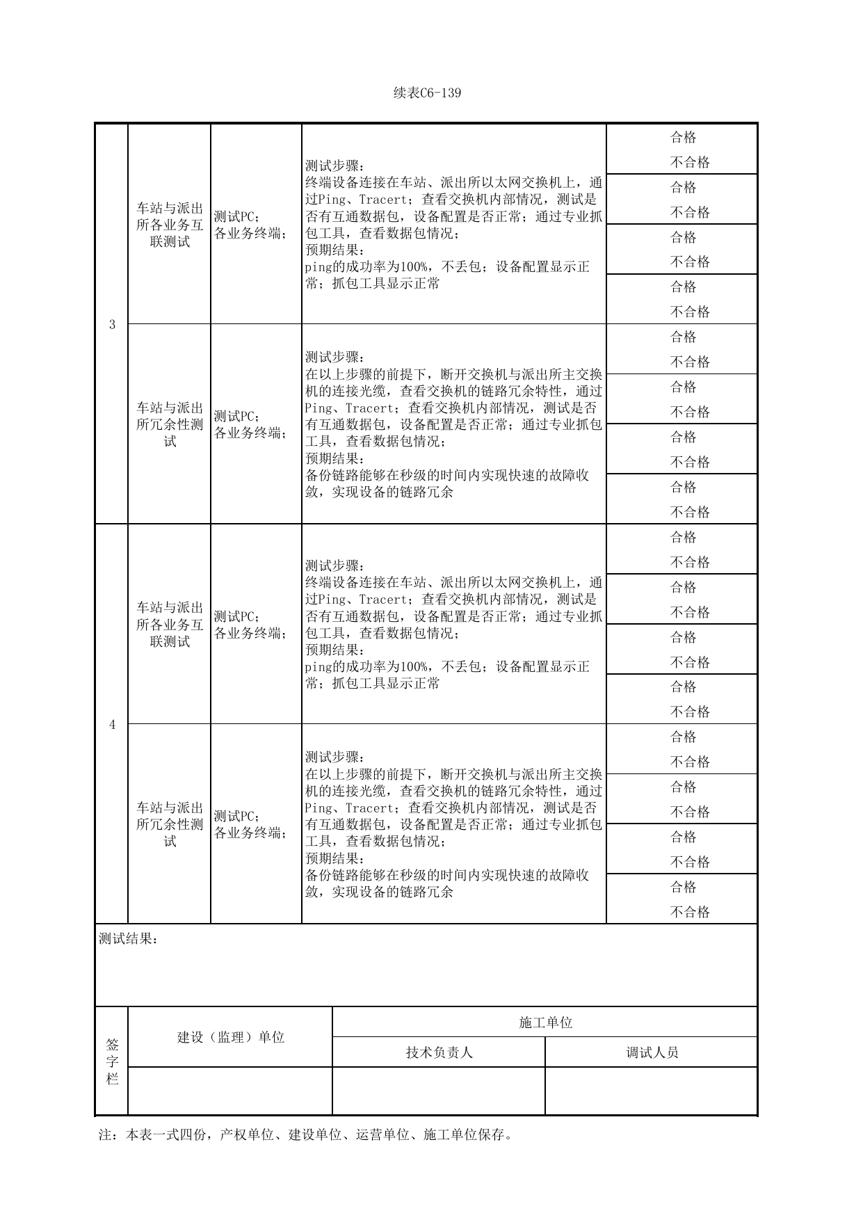 表C6-139 公安计算机网络系统功能检验测试记录_6-9 信号系统、通信系统、综合监控系统、消防工程_C6 施工试验检测资料_C类 施工文件_城市轨道交通工程资料管理规程 DB11_T1448-2024 第 2 页