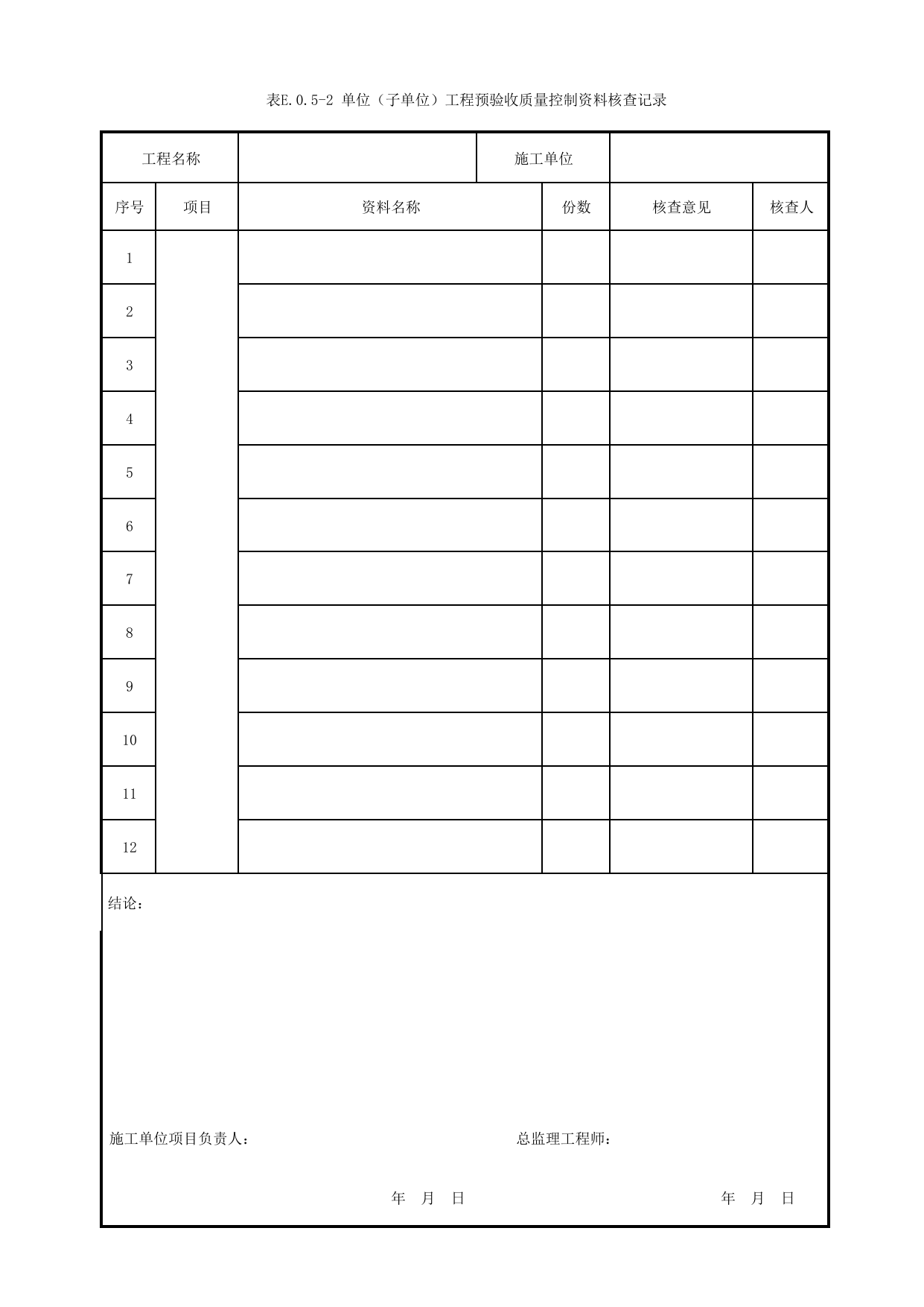 表E.0.5-2 单位(子单位)工程预验收质量控制资料核查记录_E.0.5 单位(子单位)工程预验收用表_附录E 竣工验收记录_城市轨道交通工程质量验收标准第1部分:土建工程 DB11_T311.1-2019 第 1 页