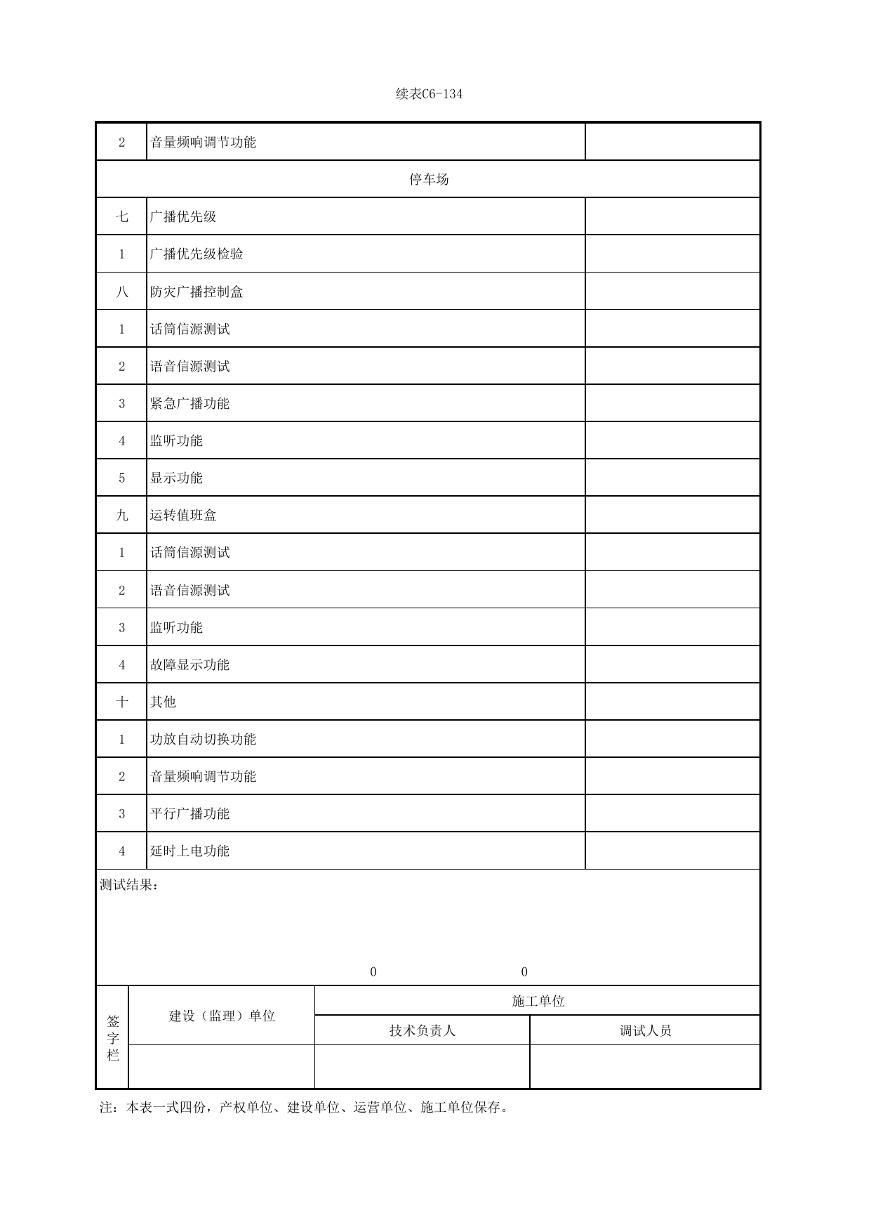 表C6-134 广播系统功能检验测试记录_6-9 信号系统、通信系统、综合监控系统、消防工程_C6 施工试验检测资料_C类 施工文件_城市轨道交通工程资料管理规程 DB11_T1448-2024 第 2 页