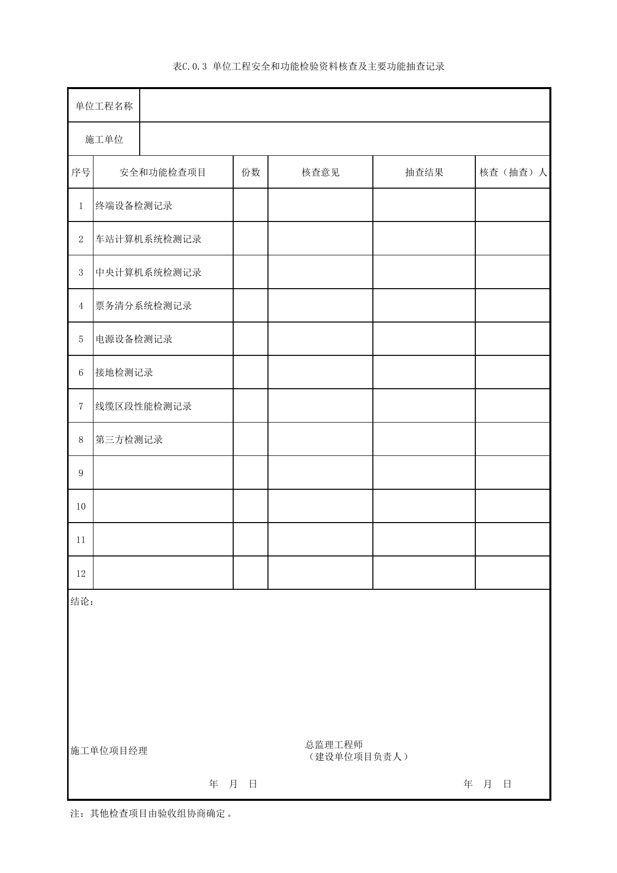 表C.0.3 单位工程安全和功能检验资料核查及主要功能抽查记录_附录C_城市轨道交通自动售检票系统工程_城市轨道交通自动售检票系统工程质量验收标准 GB_T50381-2018 第 1 页