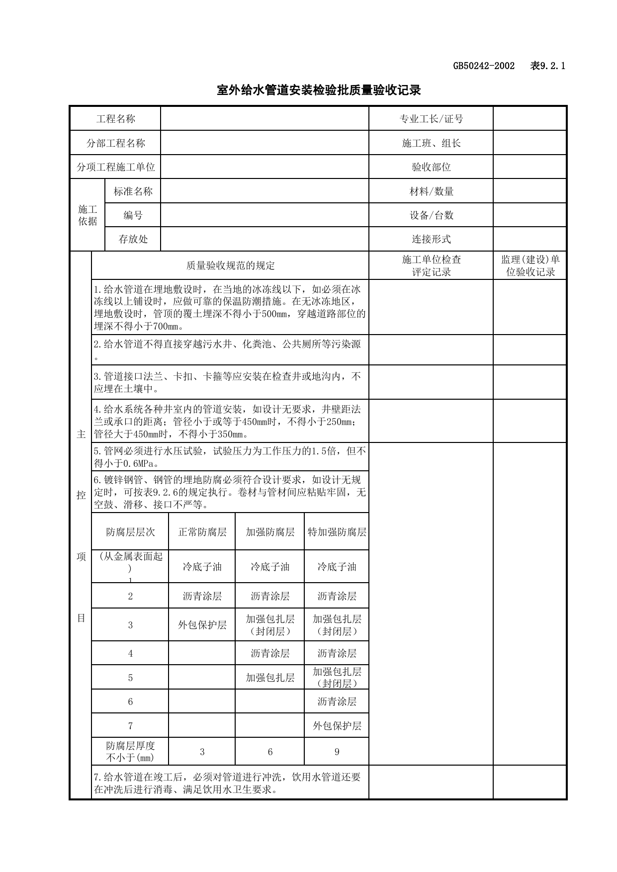 050601室外给水管道安装检验批质量验收记录_室外给水管网_建筑给水排水及采暖工程检查用表_施工质量验收检查用表_合肥市施工质量验收表_安徽省建筑资料库 第 1 页