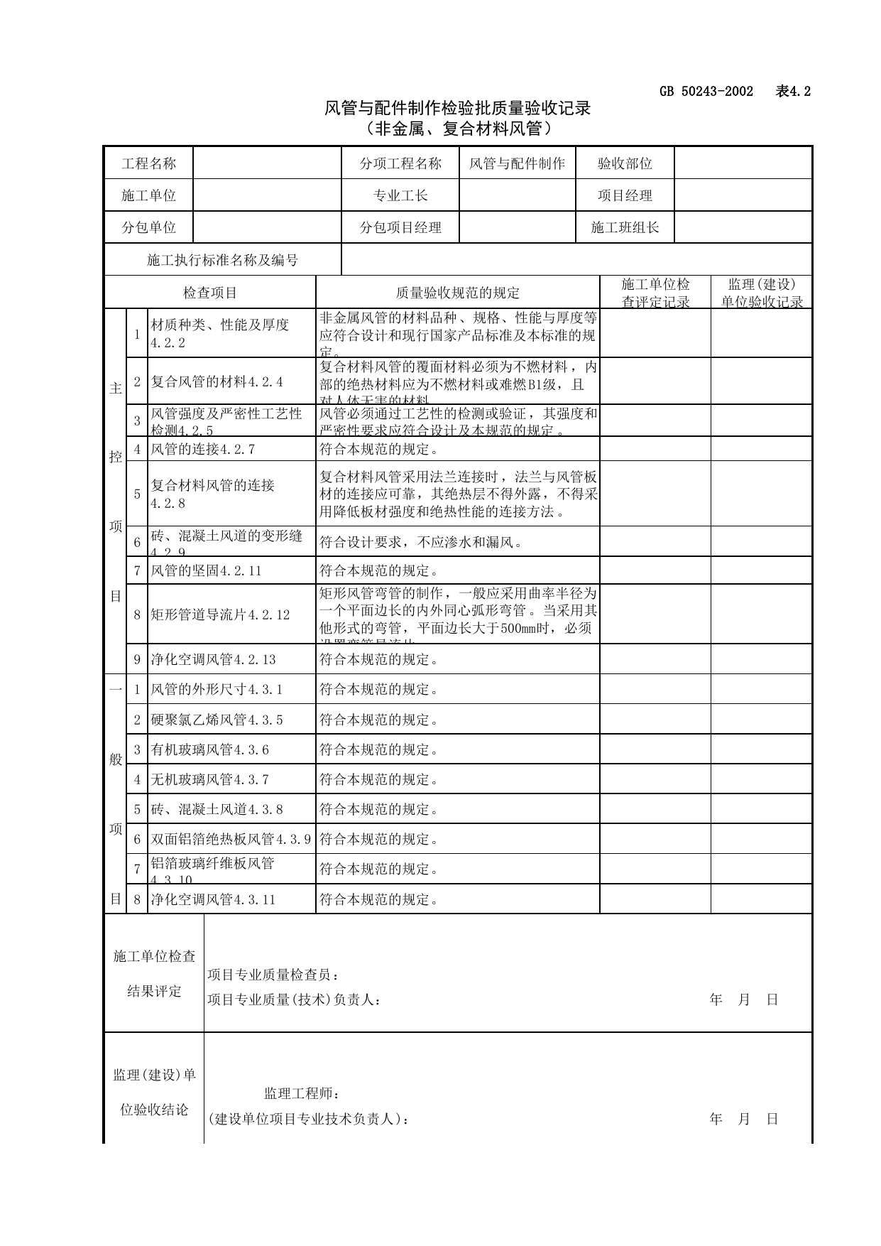 080102风管与配件制作检验批质量验收记录(非金属、复合材料风管)_送排风系统_通风与空调工程检查用表_施工质量验收检查用表_合肥市施工质量验收表_安徽省建筑资料库 第 1 页