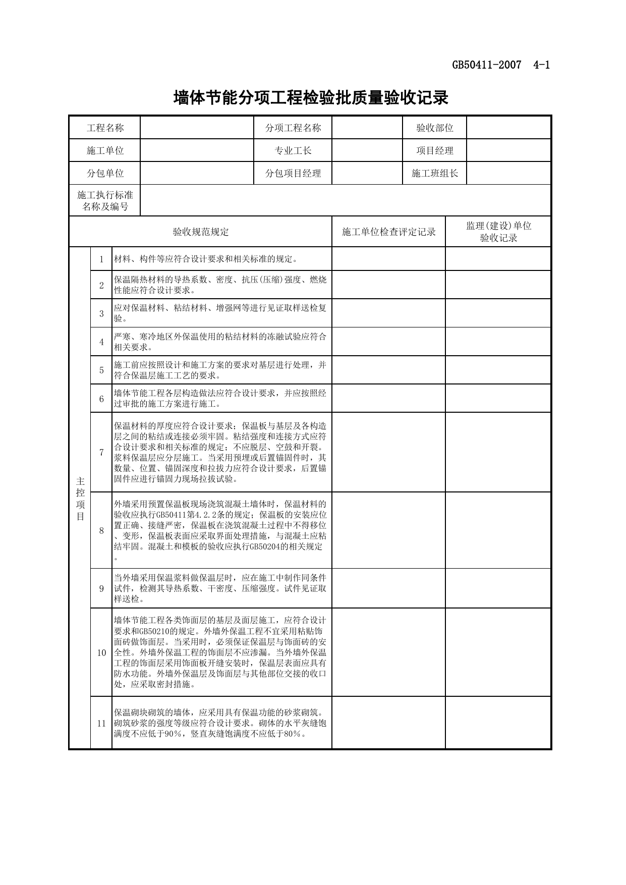 墙体节能分项工程检验批质量验收记录_节能工程_质量验收资料_合肥市建筑工程资料(套打表格)_安徽省建筑资料库 第 1 页