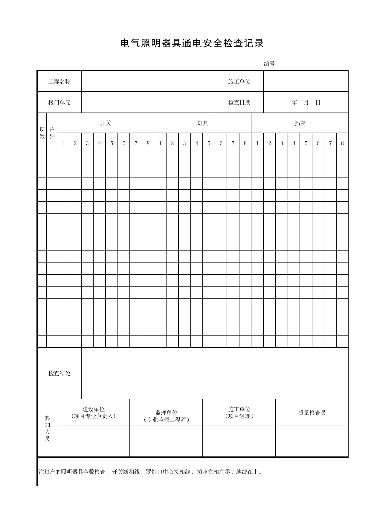 电气照明器具通电安全检查记录_其他表格_合肥市施工质量验收表_安徽省建筑资料库 第 1 页