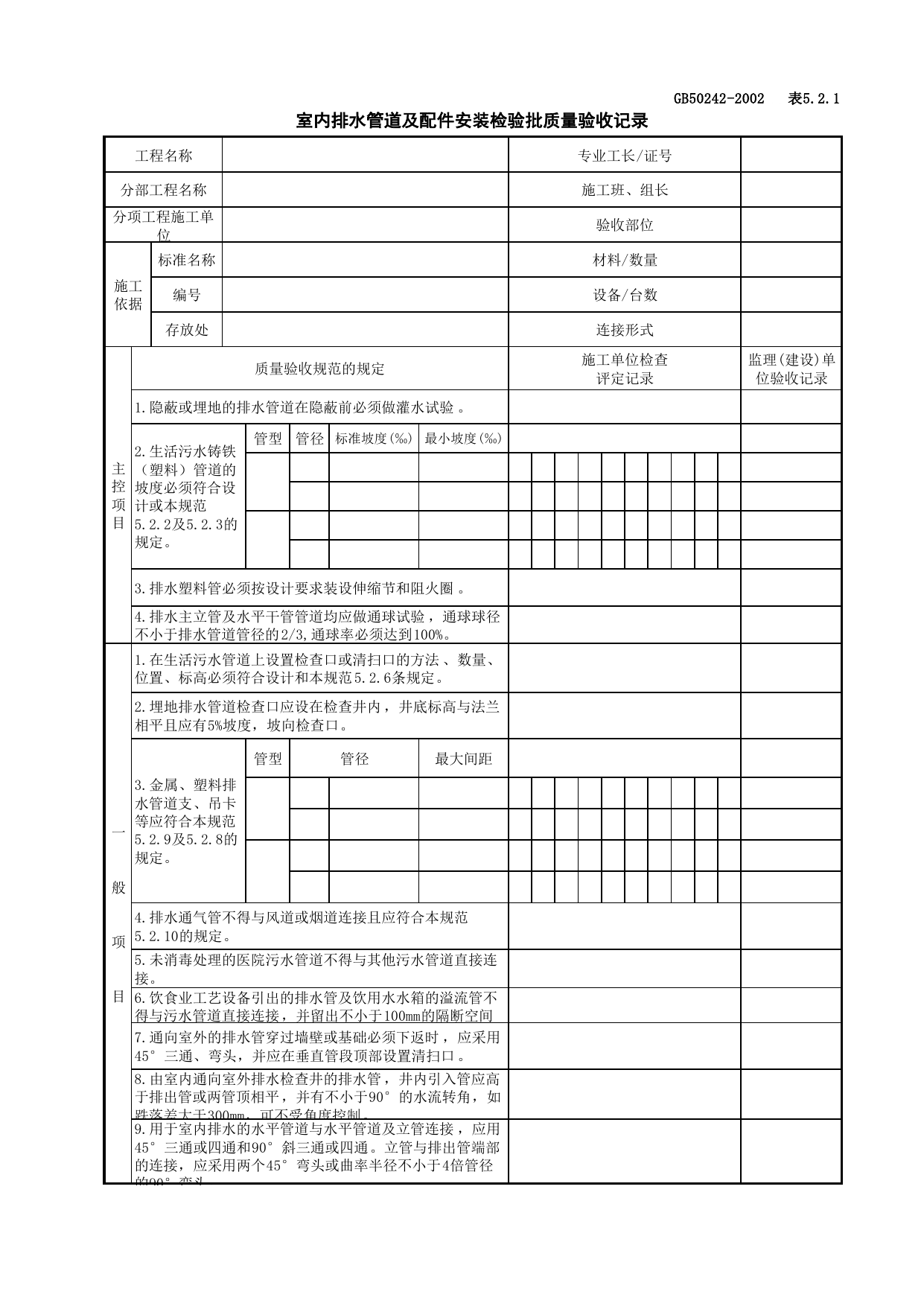 050201室内排水管道及配件安装检验批质量验收记录_室内排水系统_建筑给水排水及采暖工程检查用表_施工质量验收检查用表_合肥市施工质量验收表_安徽省建筑资料库 第 1 页