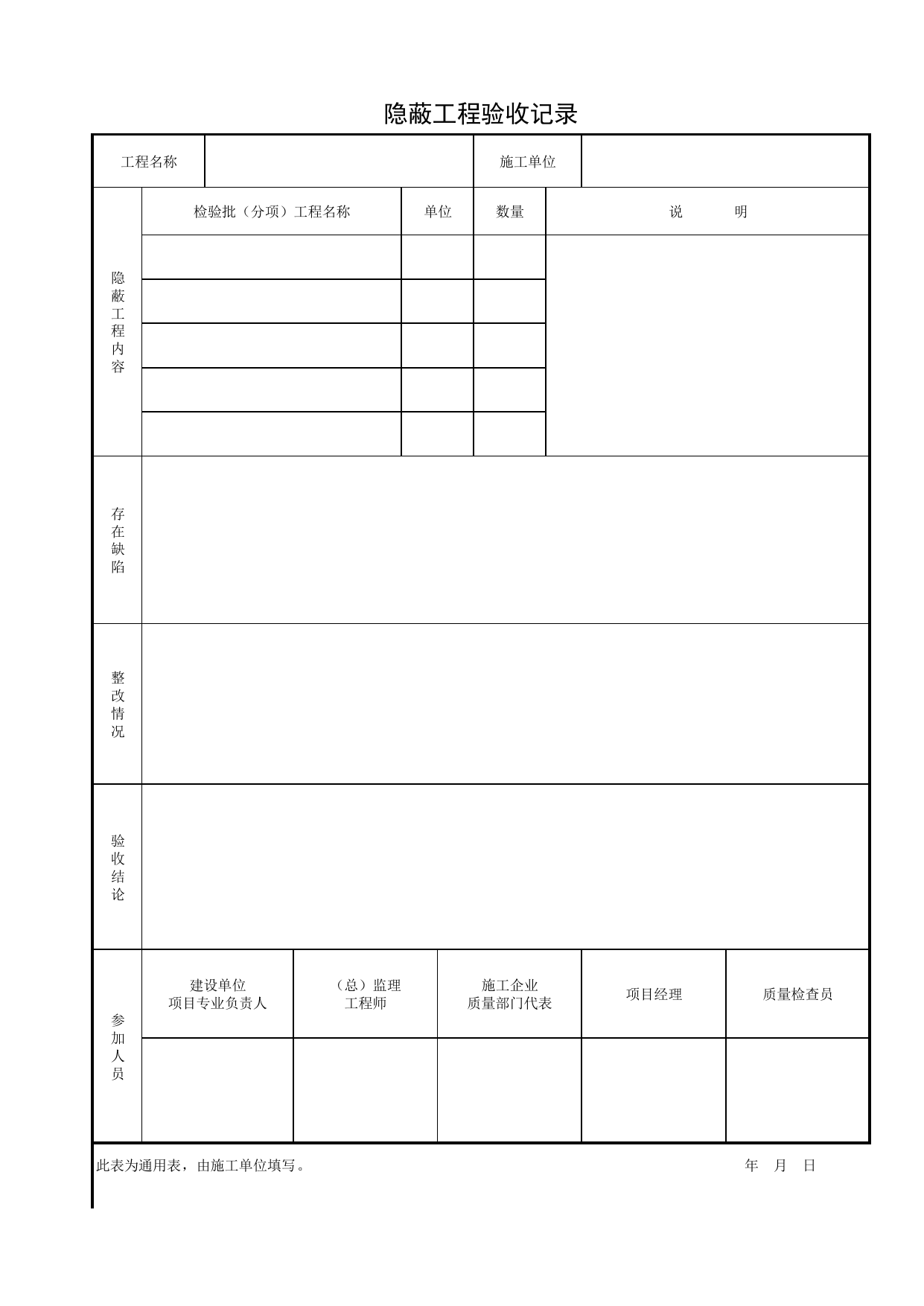 隐蔽工程验收记录_其他表格_合肥市施工质量验收表_安徽省建筑资料库 第 1 页