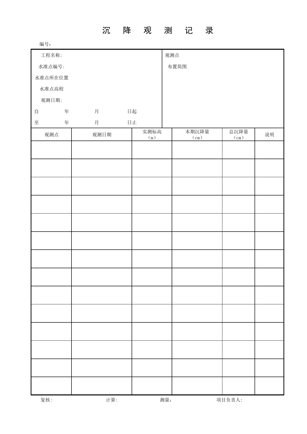 沉降观测记录_补充表格_合肥市建筑工程资料(套打表格)_安徽省建筑资料库 第 1 页